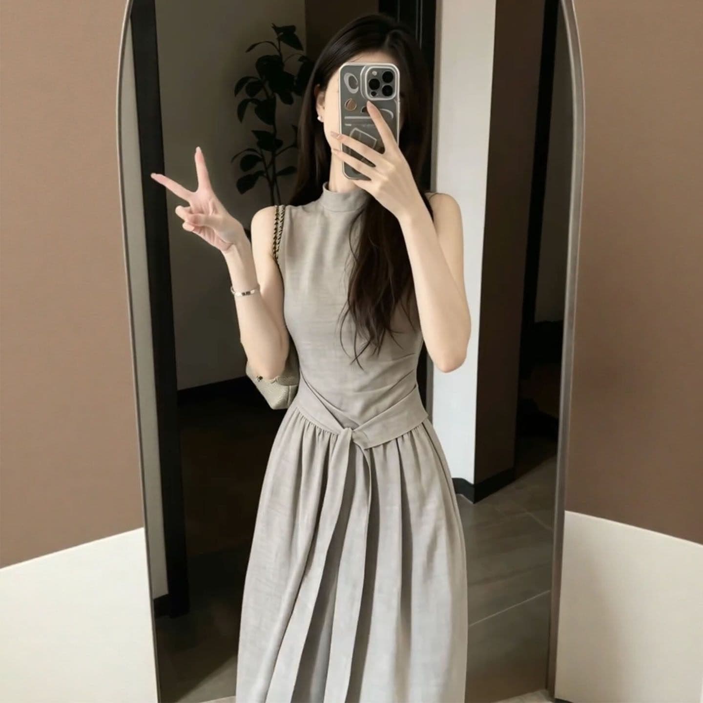 오래된 돈 바람 여성 드레스 2026 봄 여름 섹션 길다 치마 자이언트 잘 생긴 특별 아름다운 꼬집기 허리 프랑스식 초기 여름 상세 이미지 2