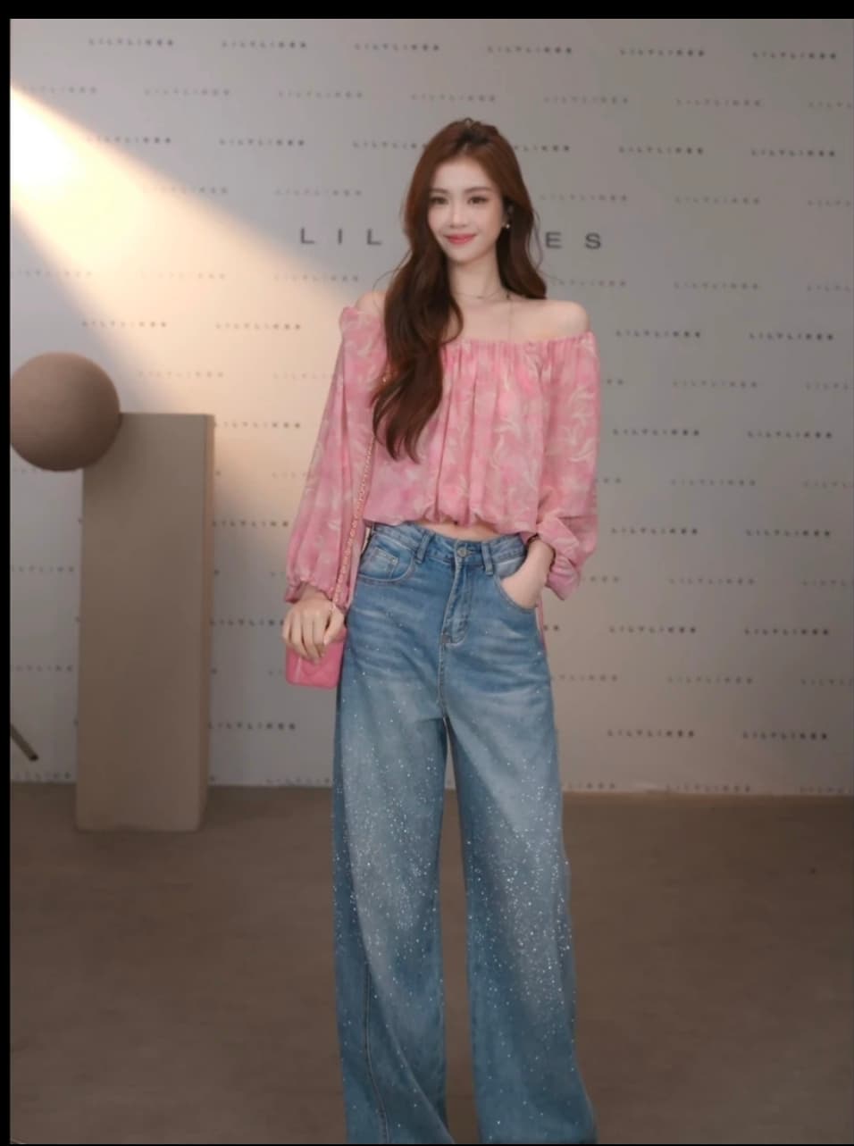 분말 안개 헤일로 염색 오프숄더 거품 소매 쉬폰 톱 잠금 해제 부드러운 순수한 욕망 분위기 센스 상세 이미지 1