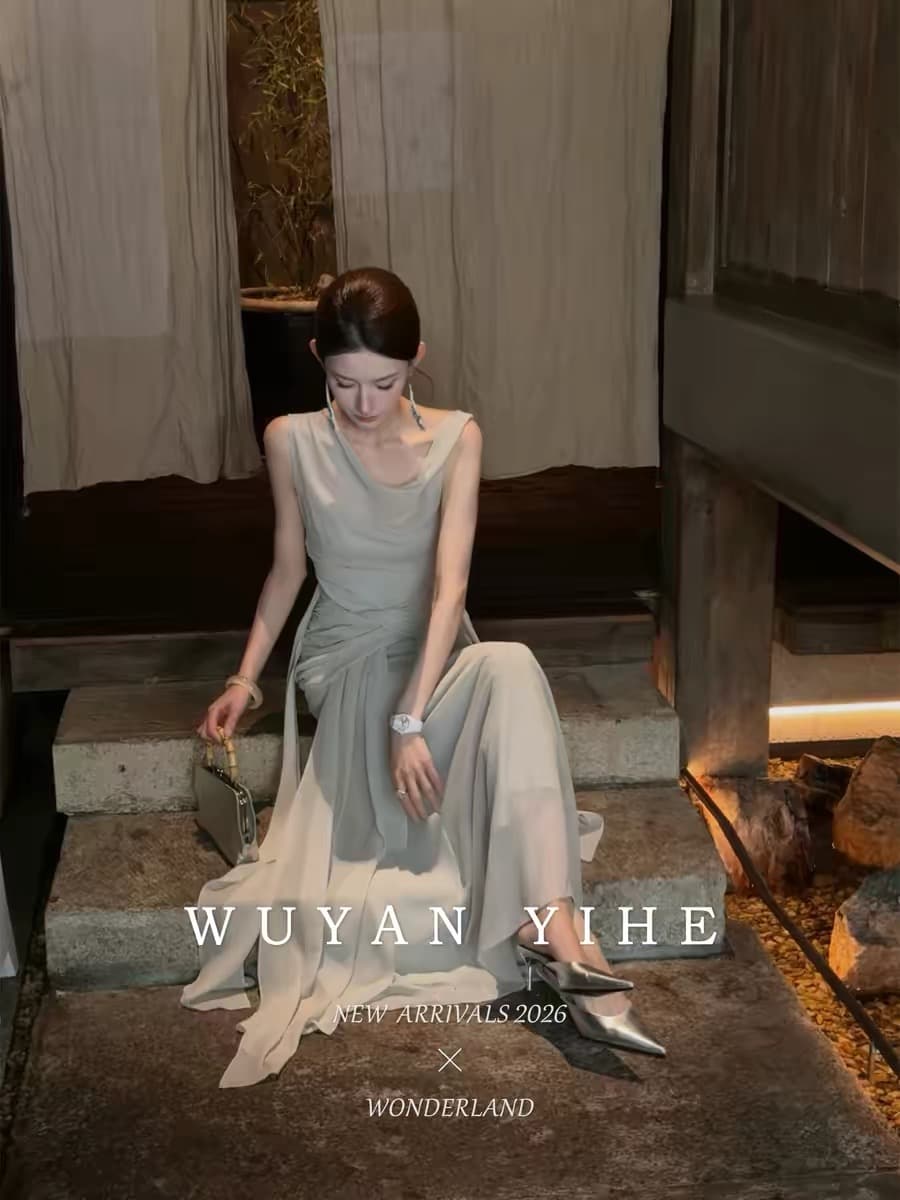 없음 연 하나 와우 웨스트 예 디자인 진주 쉬폰 요정 가스 서있는 자르다 펌프 Pleat 드레스 새틴 슬립 드레스 상세 이미지 2