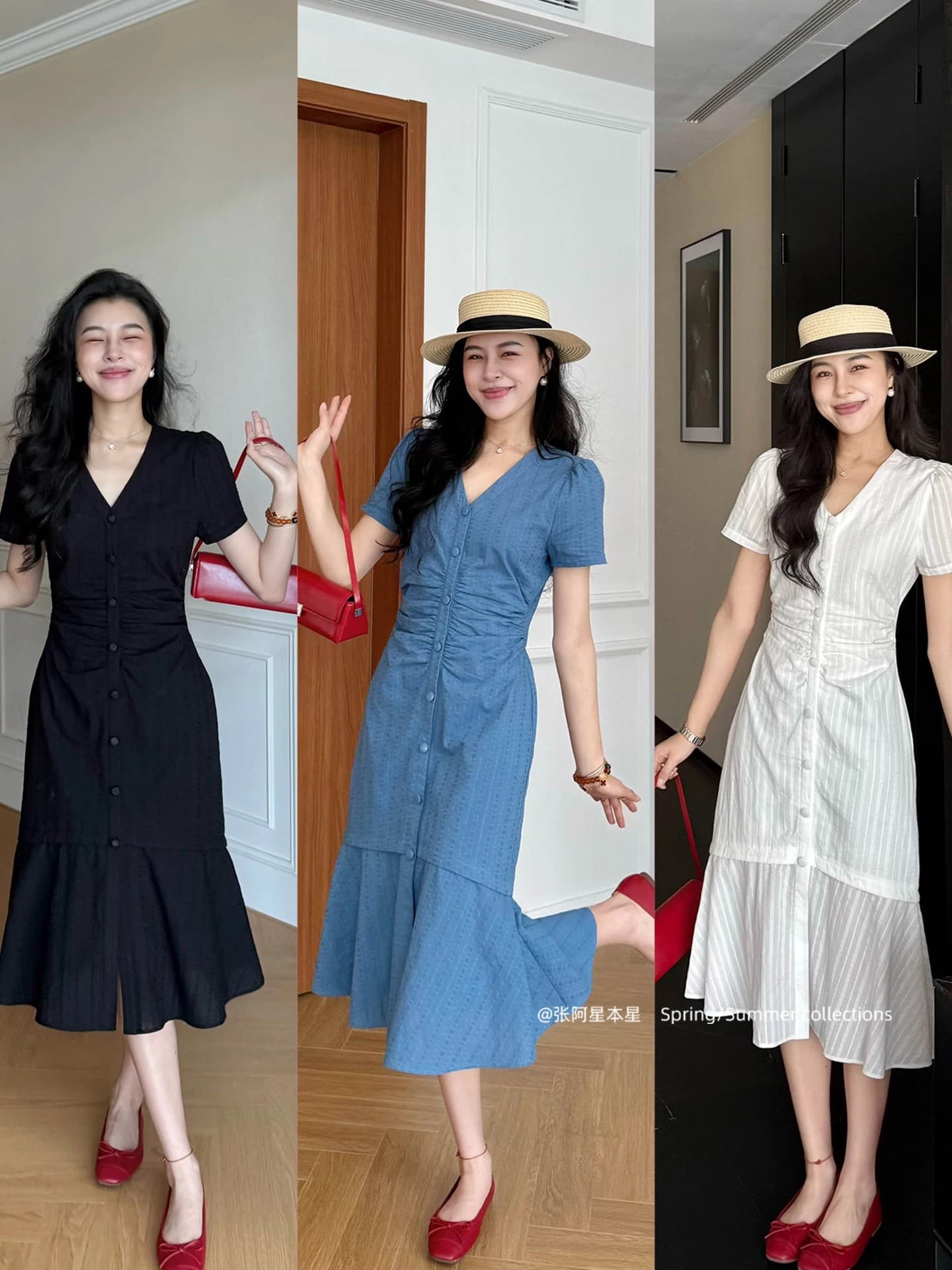 장 A 스타 흰 치마 남자 여름 프랑스식 낭만주의 바람 V넥 프릴 치마 품격 슬림해 보이는 허리 수축 드레스 이미지 4