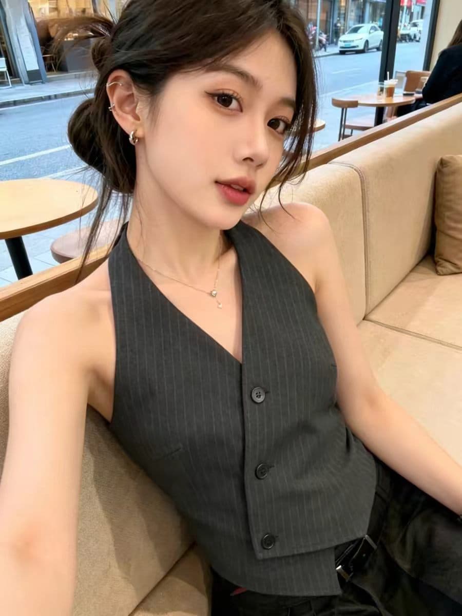 한 부서 레트로 스트라이프 품격 행침 목 조끼 여성 2026 여름 새로운 부서 버클 민소매 베스트 고급 센스 맨위 상세 이미지 3