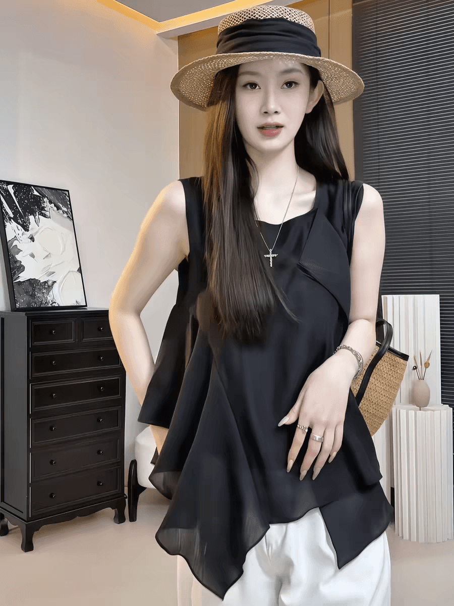 검정색 민소매 여성 셔츠 2026 새로운 여름 맨위 이미지 4