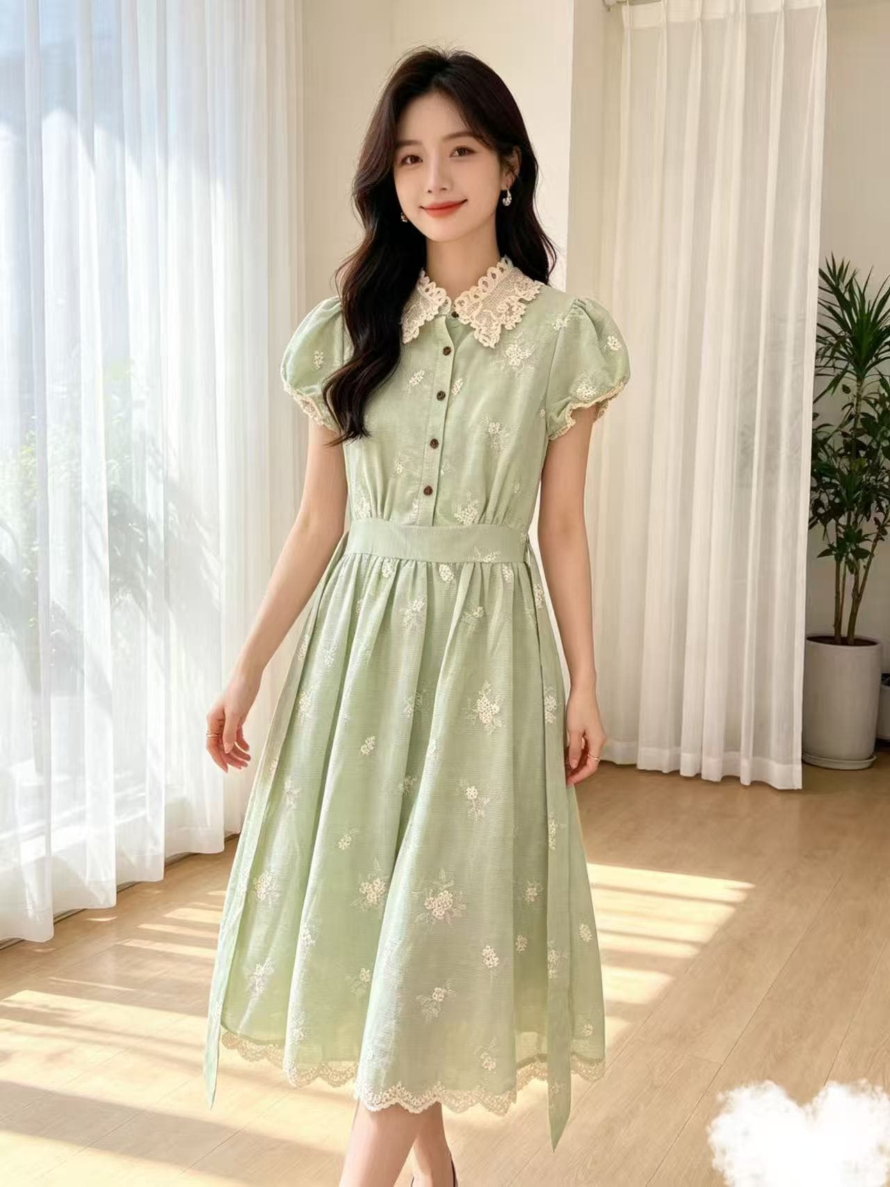 봄 산 칭다이 레트로 스타일 자수 여성 드레스 봄 여름 레이스업 슬림해 보이는 셔츠 드레스 상세 이미지 4