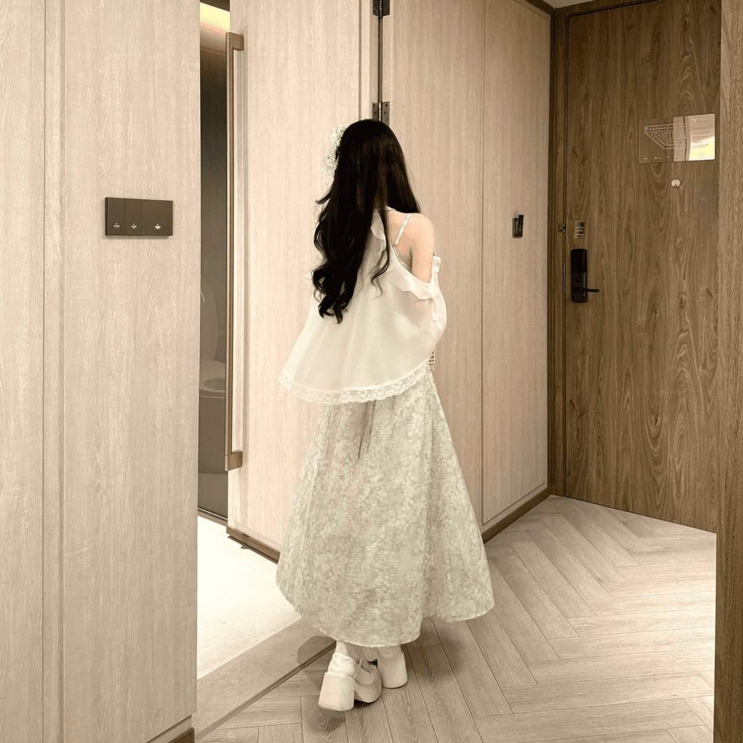 캄파넬라 세과 house 바닐라 치즈 달콤한 소녀 바람 프랑스식 행침 목 허리 수축 꽃무늬 드레스 블라우스 세트 상세 이미지 2