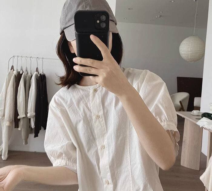 라운드 넥 순면 여성 셔츠 여름 새로운 루즈핏 슬림해 보이는 미니멀리즘 작은 대중 디자인 센스 반팔 기초 섹션 연령 감소 맨위 상세 이미지 2