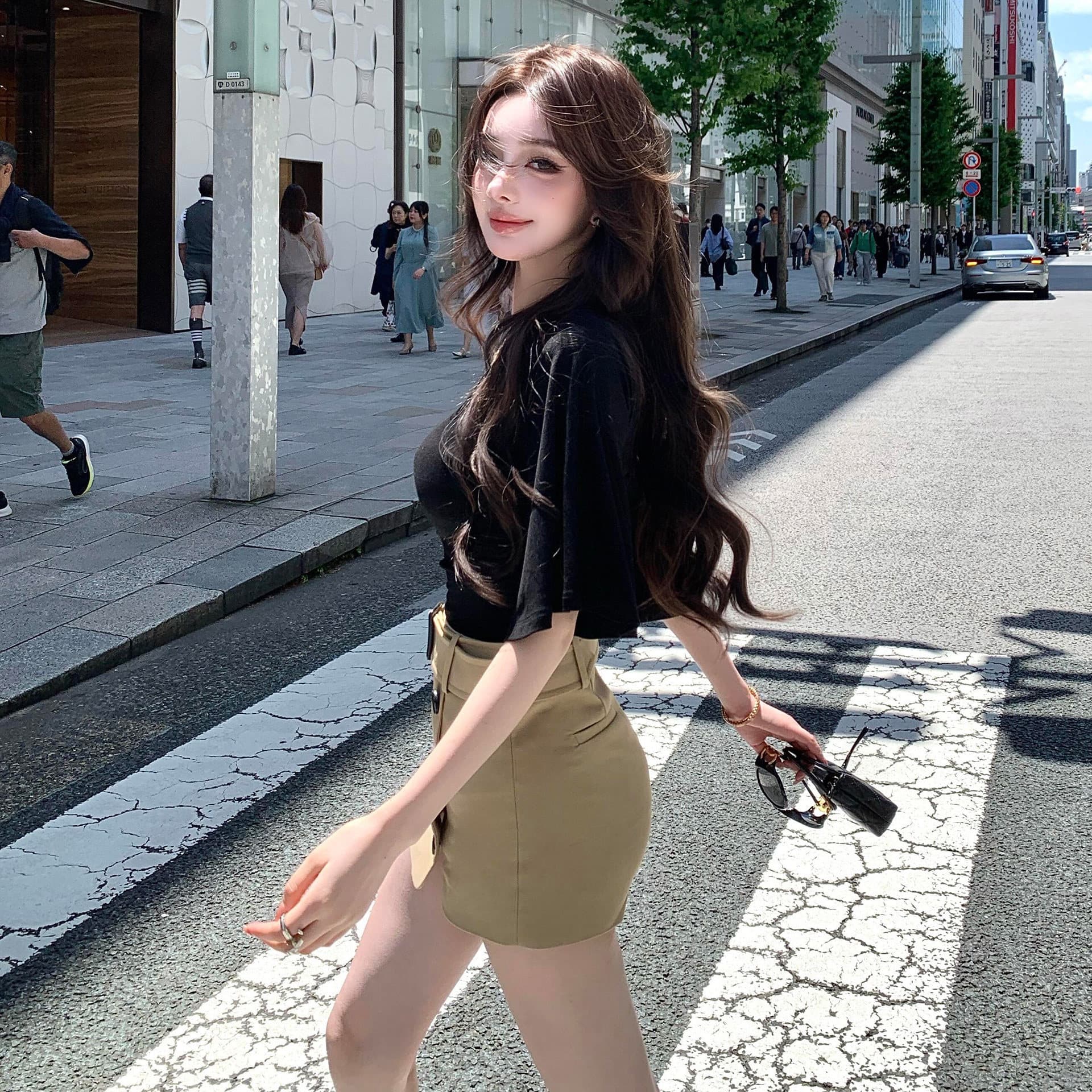 26 새로운 고급 센스 품격 자매 부서 비스듬한 어깨 의류 코디 짧은 치마바지 빛 요리 한 바람 고유 한 슈퍼 잘 생긴 세트 드레스 상세 이미지 4