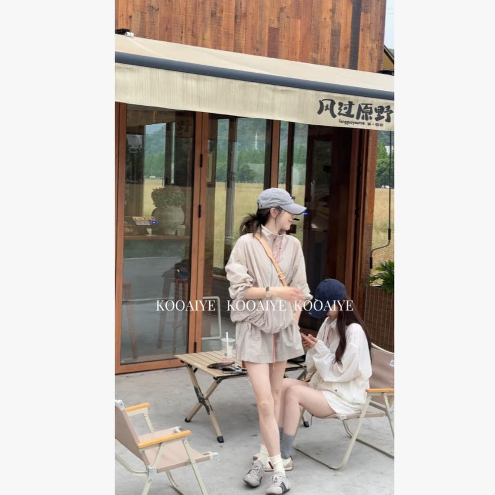 가벼움 세트 여름 새로운 한 부서 루즈핏 다용도 자외선 차단 후드 재킷 반바지 세트 이미지 3