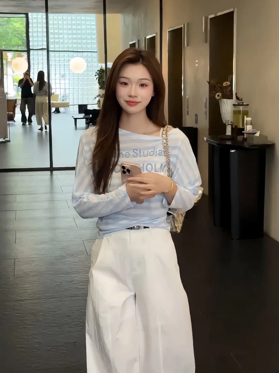 bybi siyu 별이 빛나는 55986 여름 스트라이프 비스듬한 어깨 알파벳 슬림해 보이는 차가운 긴팔 자외선 차단 이미지 3
