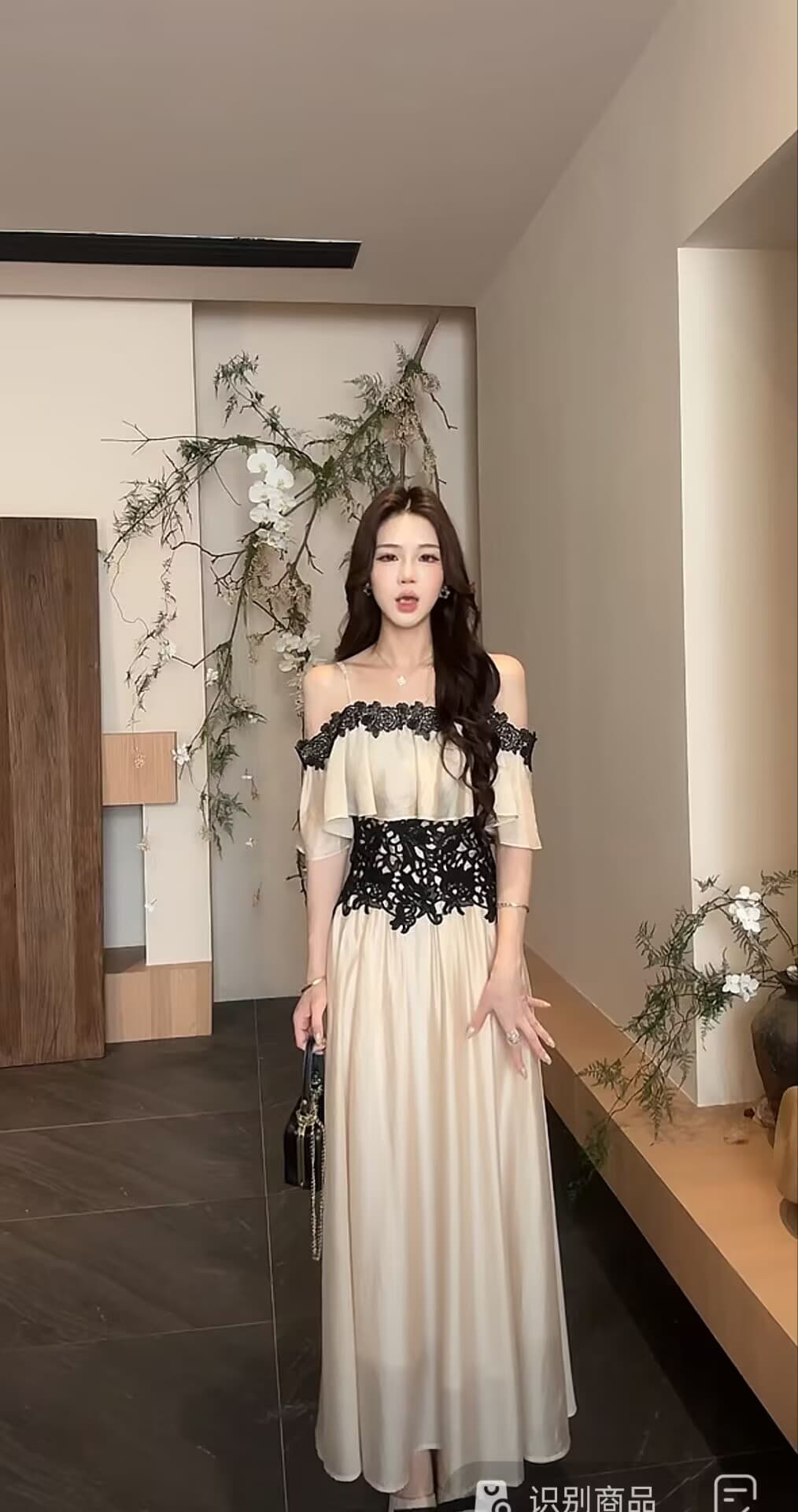 무쯔리 목자이 ~ 중 리 옛날 판화 빛 요리 한 디자인 센스 오프숄더 허리 수축 슬립 도루 센스 반신 치마 세트 상세 이미지 2
