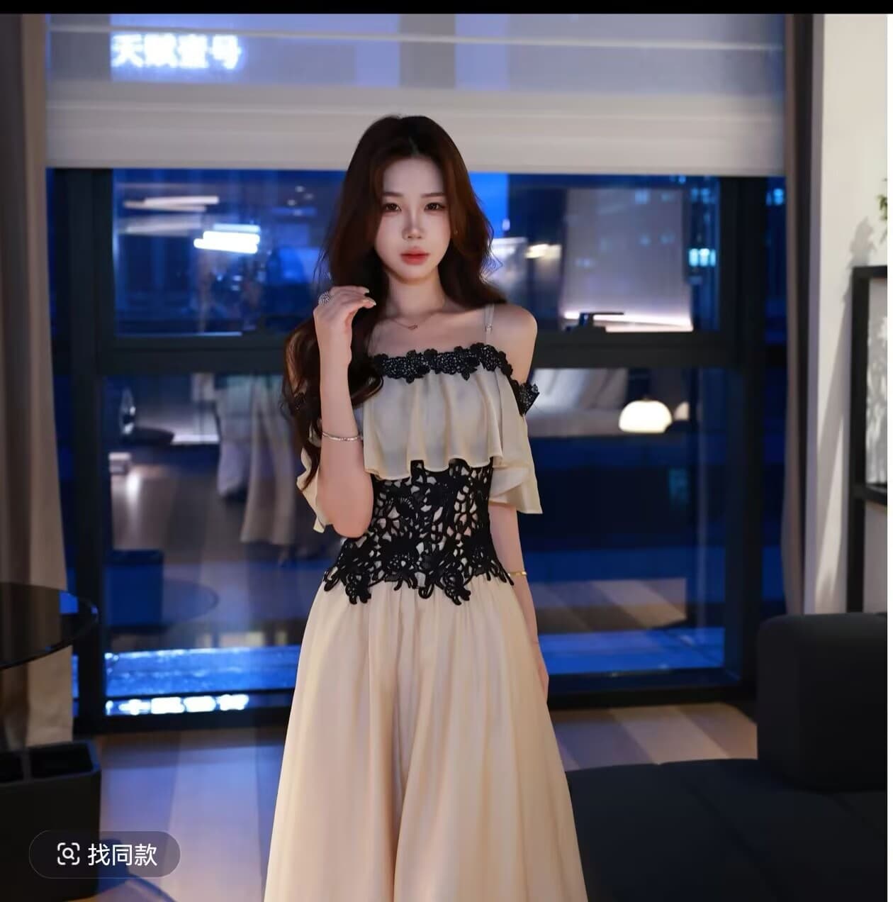 무쯔리 목자이 ~ 중 리 옛날 판화 빛 요리 한 디자인 센스 오프숄더 허리 수축 슬립 도루 센스 반신 치마 세트 상세 이미지 3