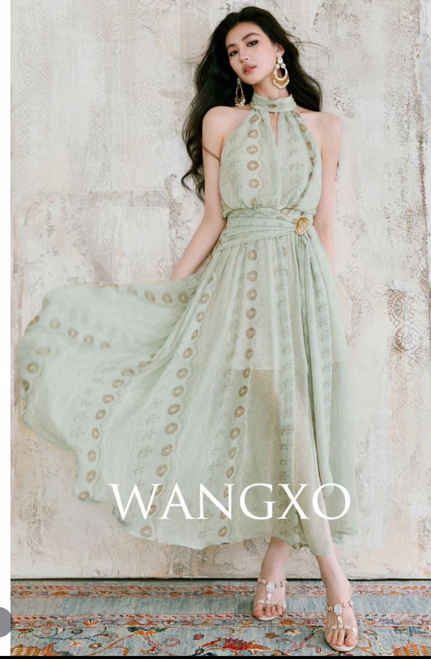 wangxo 박하 남자 웨이브 레이스 꽃 종류 프린트 리본 드레스 상세 이미지 2
