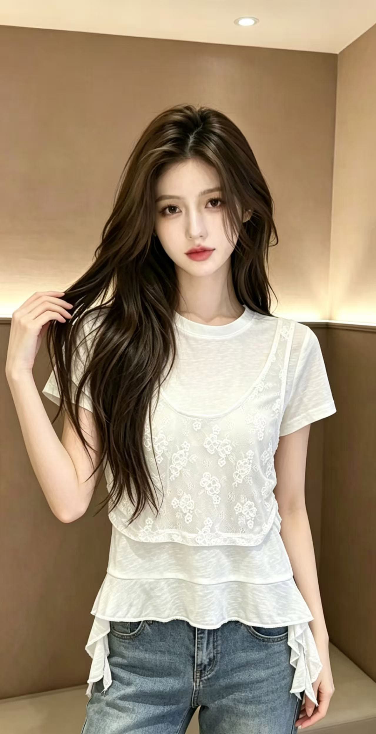감사합니다. 메밀 메밀 갑자기 더블 스택 라이 경기 서울 주간 실크 아마 뽕나무 누에 실크 프릴 페이크 레이어드 불규칙 반팔 t 상세 이미지 1
