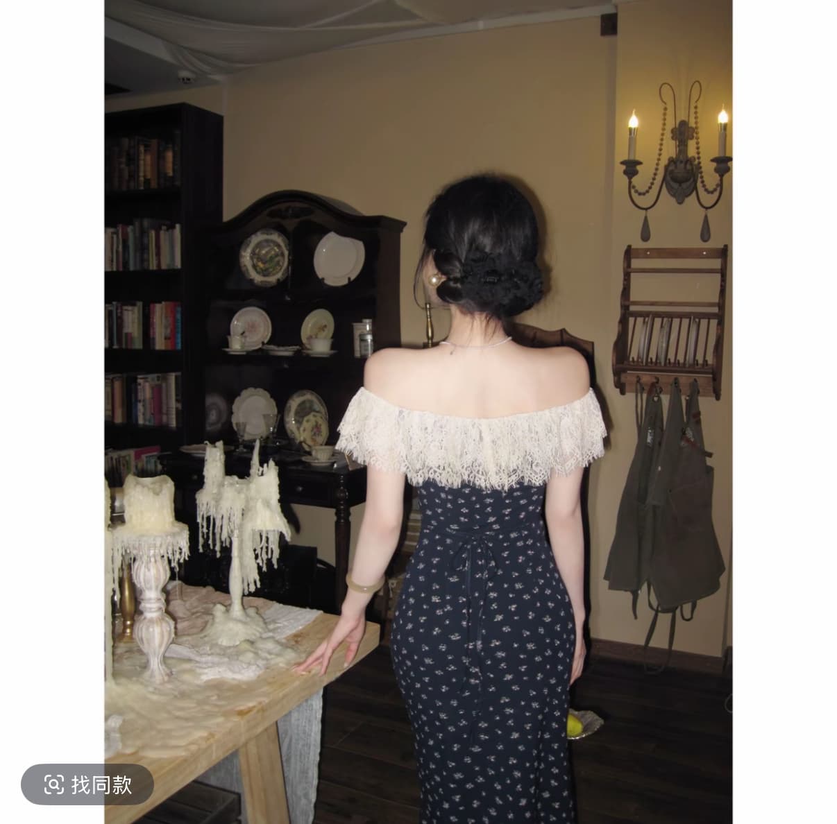 양초 객실 꽃 시리아 프랑스식 레트로 디자인 센스 여름 신제품 허리 수축 슬림해 보이는 품격 꽃무늬 슬립 드레스 상세 이미지 3