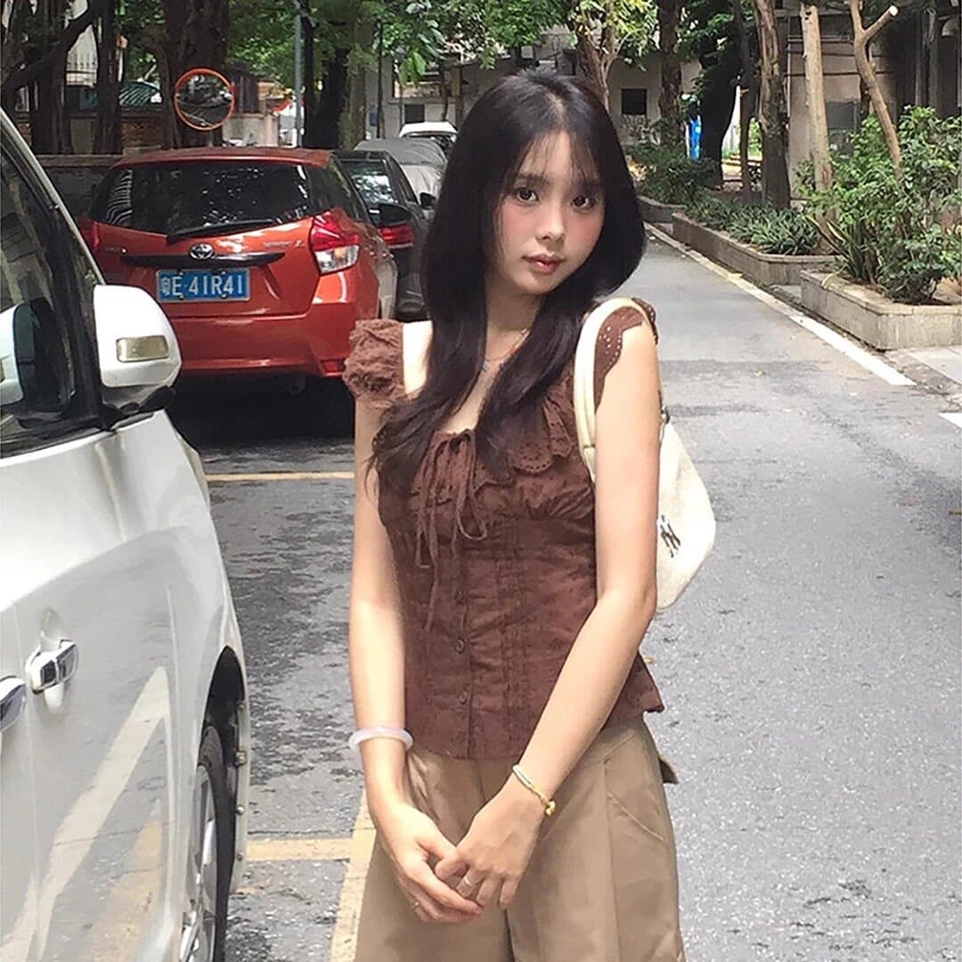 프랑스식 달콤한 스타일 보라색 프릴 여성 셔츠 여름 디자인 센스 Feifei 소매 허리 수축 슬림해 보이는 아름다운 작은 맨위 이미지 5