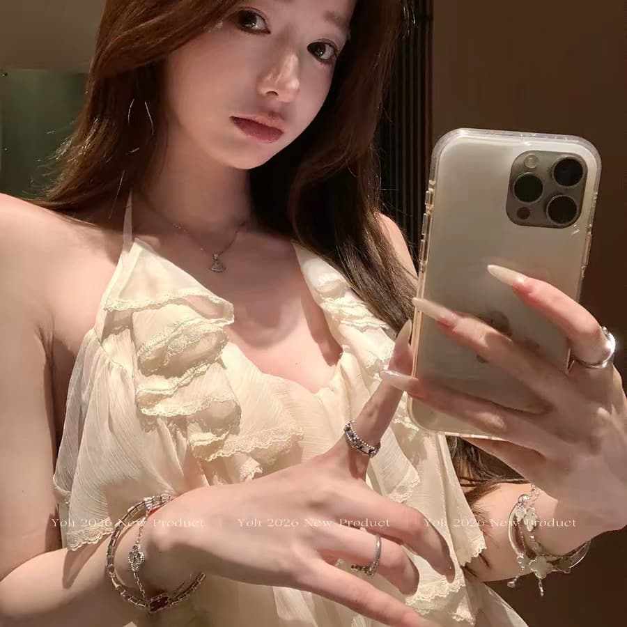 yoli 장 宥 이익 마그 리 빨간색 장미 빨간색 V넥 시폰 셔츠 여성 여름 레트로 항구 바람 다용도 슬림해 보이는 맨위 이미지 5