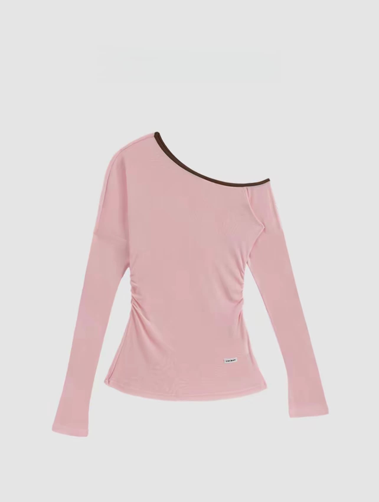 미니멀리즘 clean fit 주름 허리 수축 비스듬한 어깨 긴 소매 티셔츠 상세 이미지 4