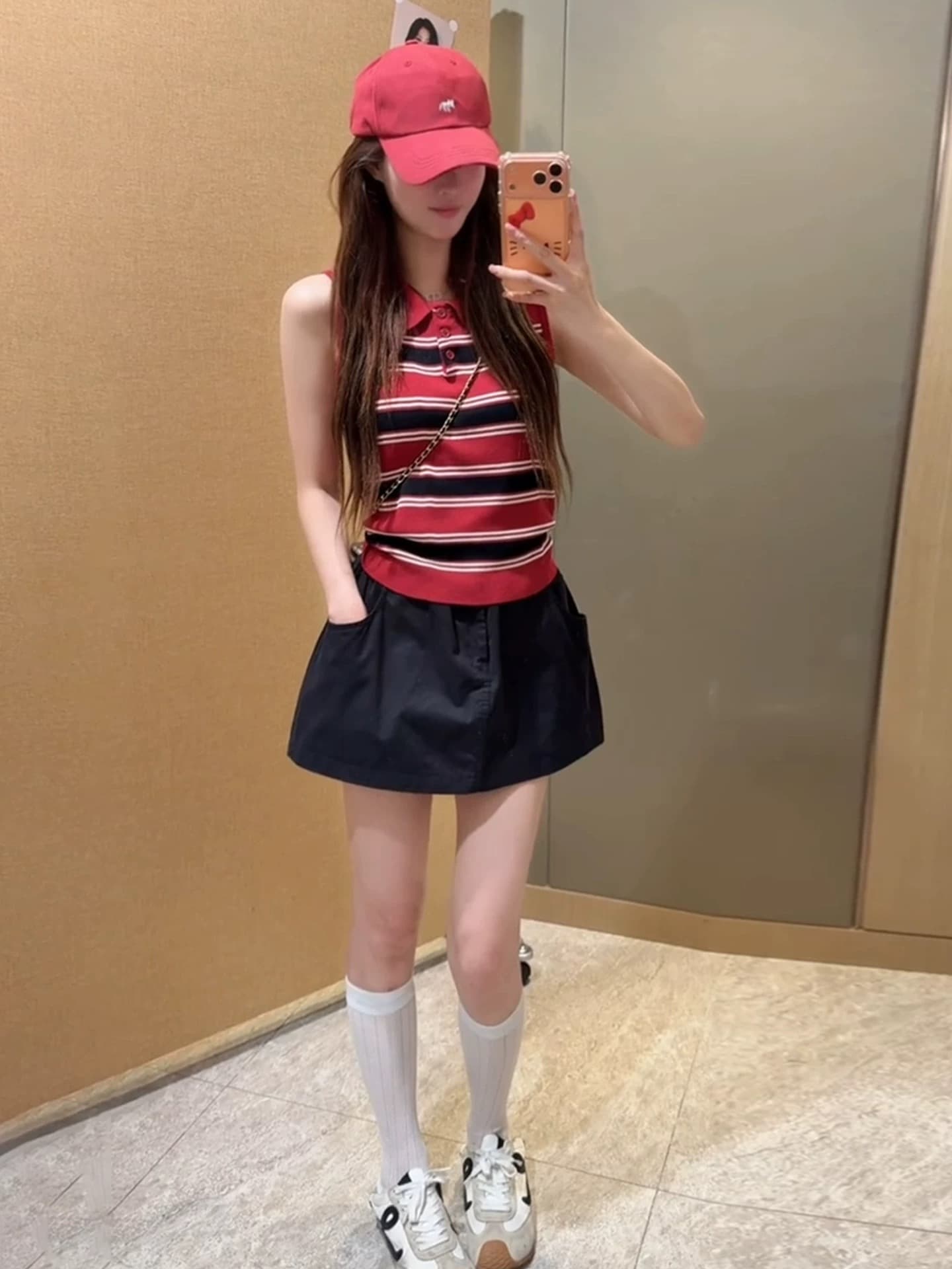 2026 새로운 폭발 스트라이프 POLO 셔츠 반신 여성 드레스 여름 작은 키 착용 가져 가라. 에이즈 환자 세트 미니 스커트 상세 이미지 1