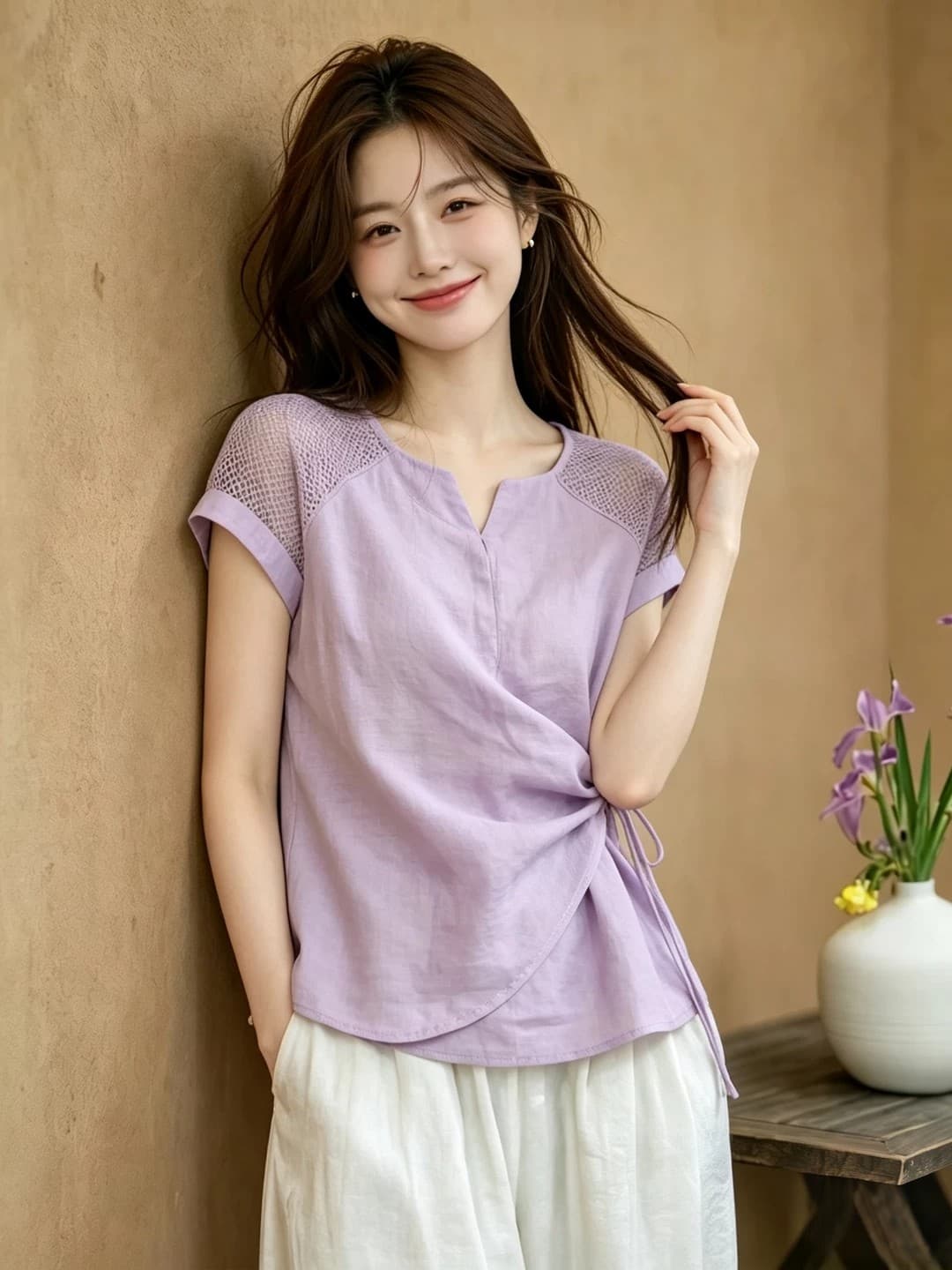 고유 한 아름다운 슈퍼 잘 생긴 맨위 여성 여름 새로운 디자인 센스 작은 대중 레이스업 홀로우 아웃 Chic 아름다운 작은 셔츠 트렌디 이미지 4