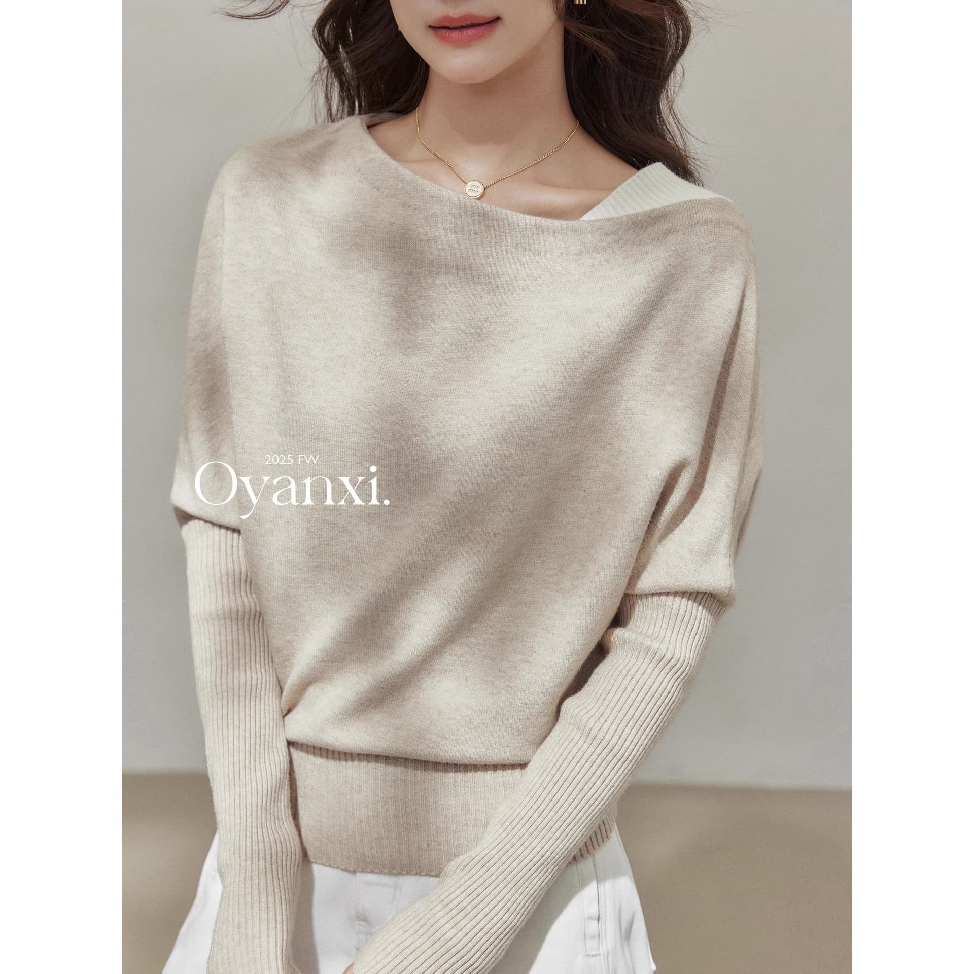 Ouyang 안녕하세요. 부드러운 미스 자이언트 잘 생긴 ~ 중 이른 가을 착용 가져 가라. 니트 스웨터 가을 인사이드 가져 가라. 루즈핏 비스듬한 어깨 의류 상세 이미지 3