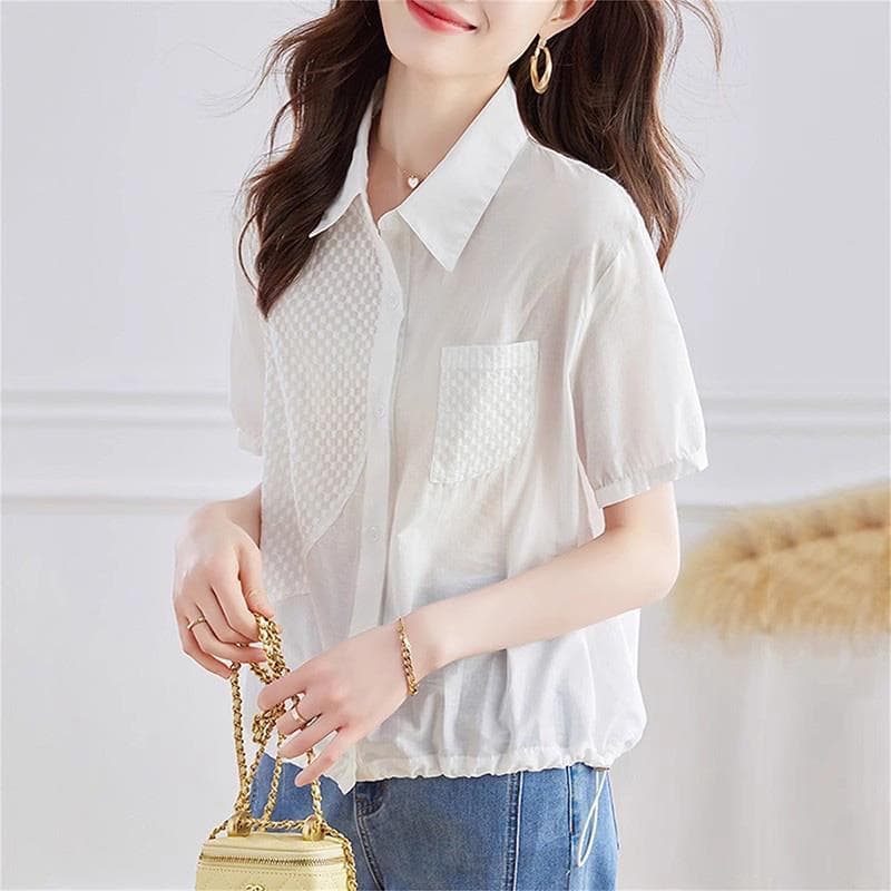 면 린넨 셔츠 여성 반팔 여름 얇은 스타일 2026 년 새로운 외국 가스 패션 디자인 센스 작은 대중 셔츠 맨위 이미지 2