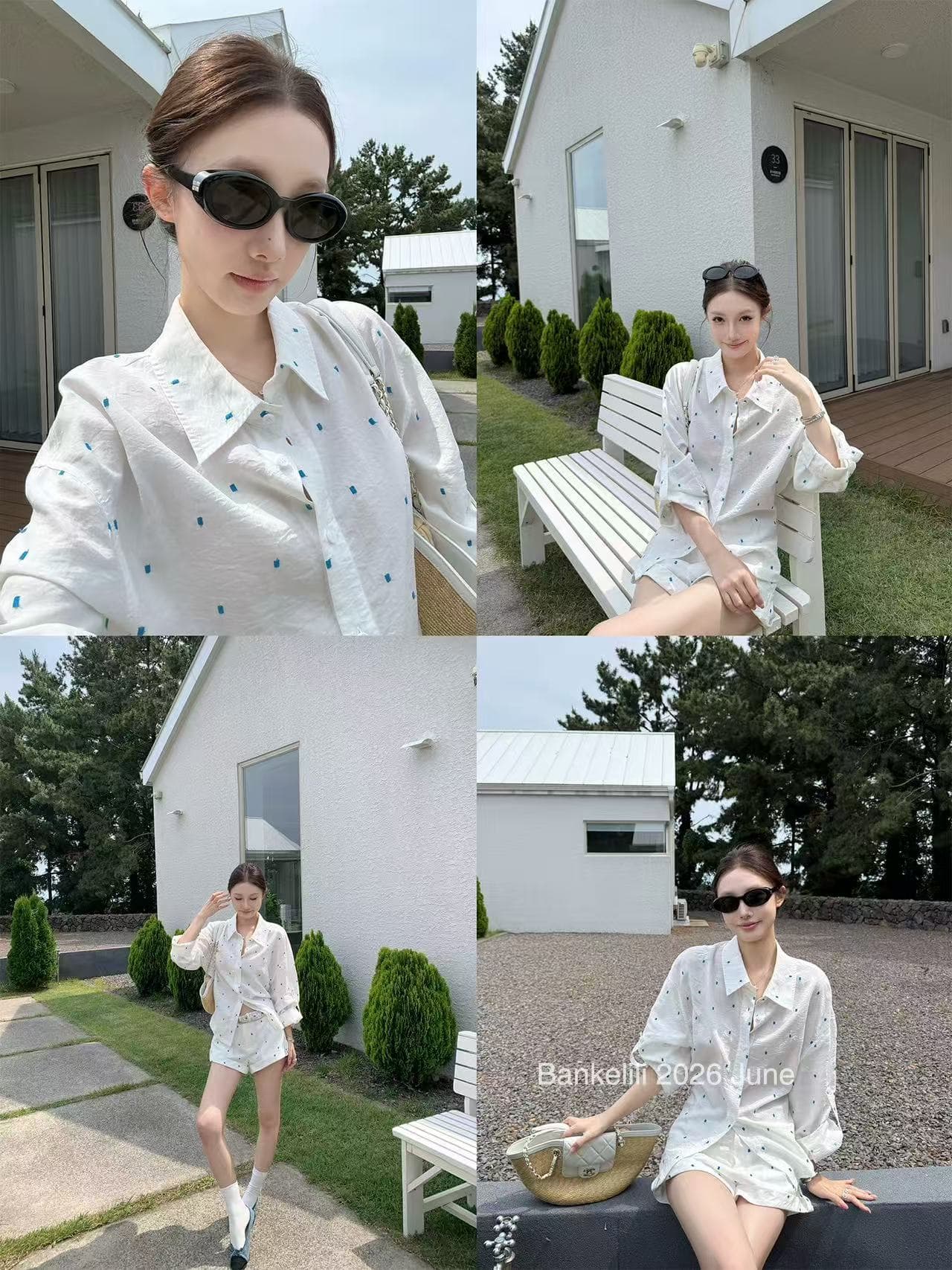 밤나무 코코아 bankelili 남양 오래된 돈 100 아마 느긋한 셔츠 볼륨 측면 반바지 세트 그룹 여성 여름 상세 이미지 2