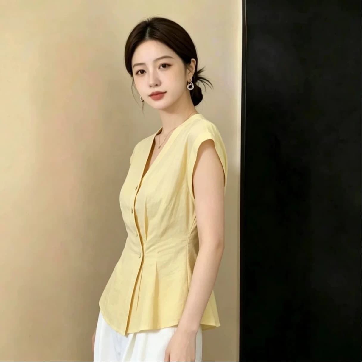 V넥 반팔 여자 2026 여름 새로운 외출용 맨위 이미지 5