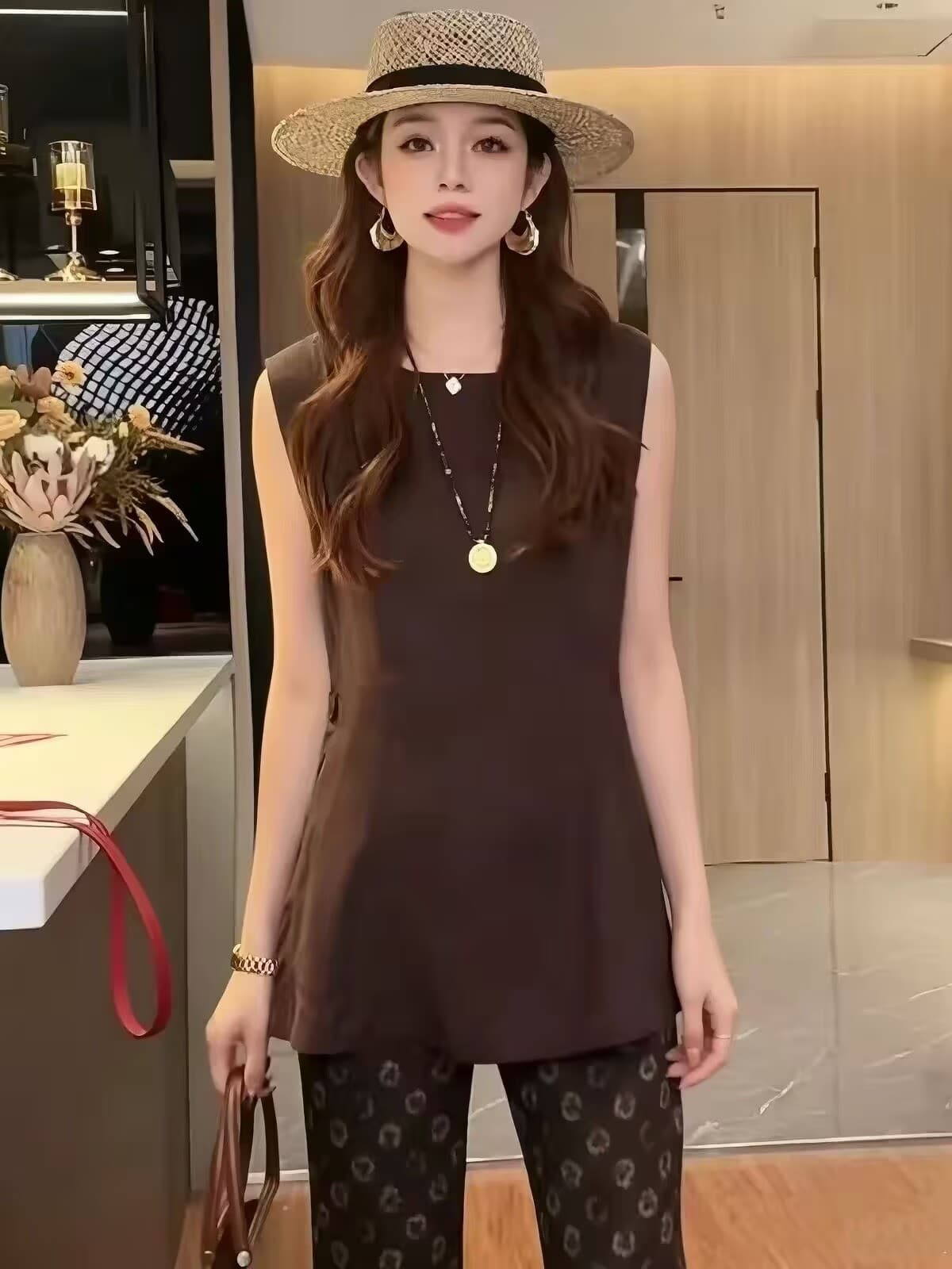 2026 슈퍼 화재 여름 연령 감소 전체 집합 한 부서 패션 외국 가스 민소매 작은 셔츠 맨위 프린트 9부 바지 세트 상세 이미지 1