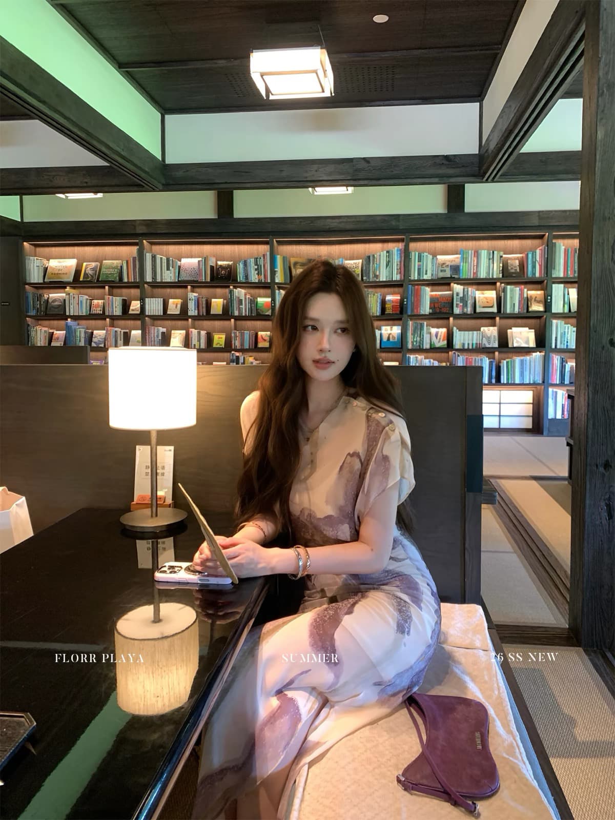 꽃 위안 purplemood 보라색 새로운 중식 개선 치파오 롱 스커트 여성 여름 몸매 가꾸기 젠 트임 드레스 이미지 2