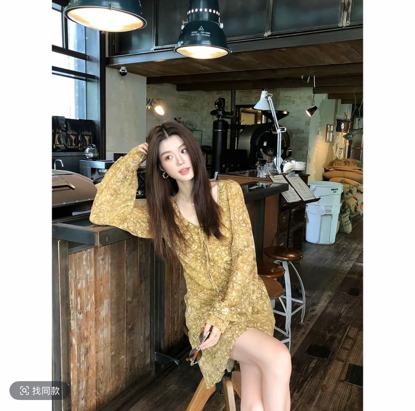 프랑스식 빛 럭셔리 오래된 돈 바람 이리저리 떠다니다 번쩍였다 조각 드레스 여름 아름다운 레트로 V넥 허리 수축 꽃무늬 치마 미니 스커트 여성 상세 이미지 1