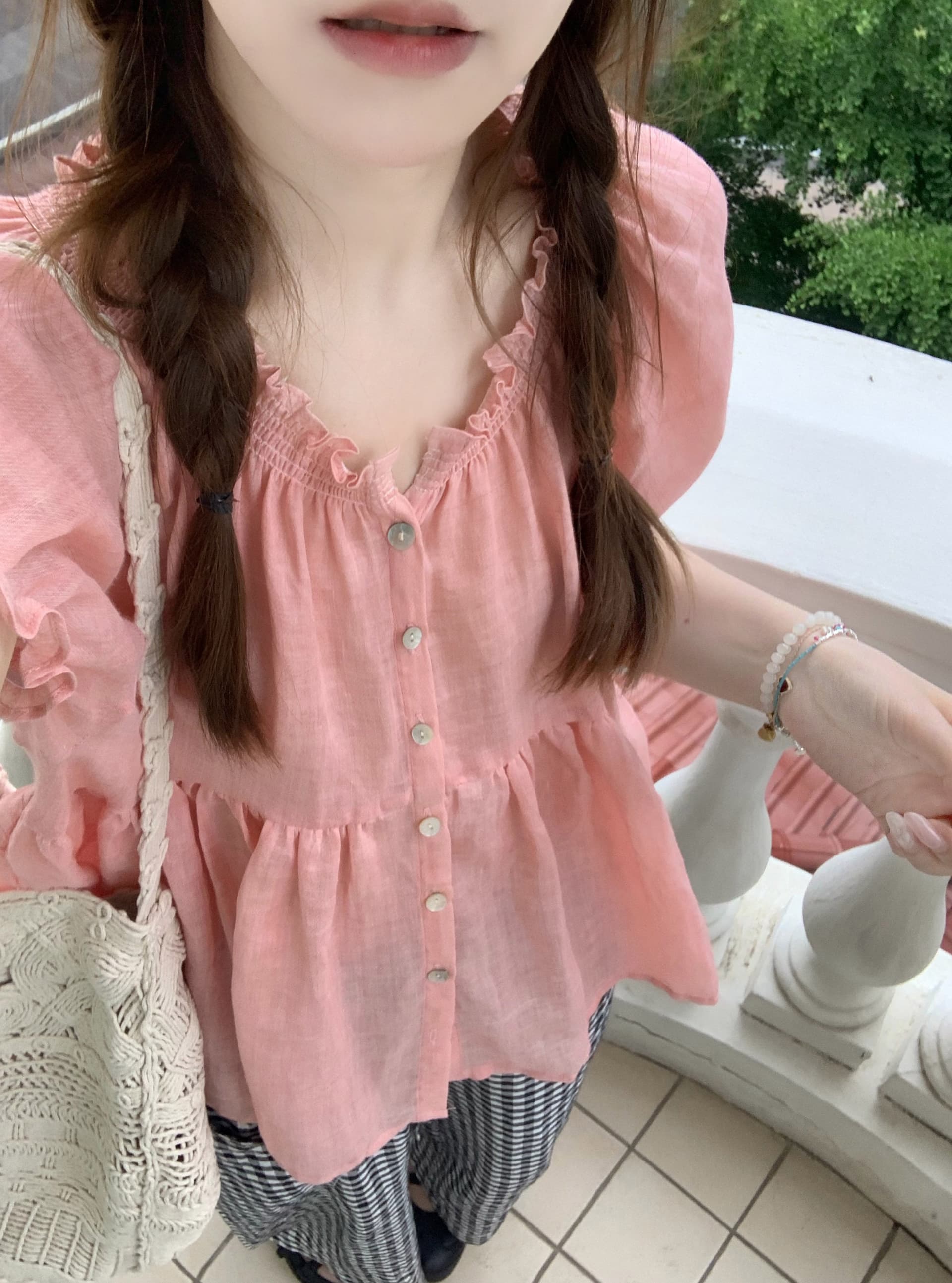 웨스트 포 멜로 분말 100 라미 사선 무늬 명중 가져 가라. 인형 셔츠 맨위 작은 셔츠 마이크로 ~을 통해 상세 이미지 2