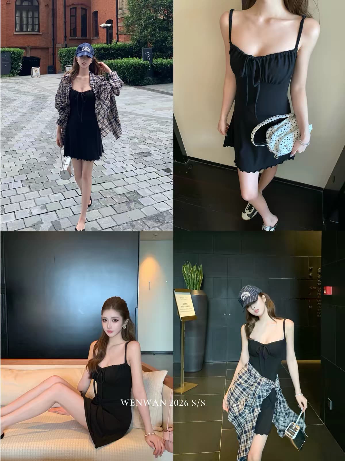 wenwan 순수한 욕망 sk1m s 프릴 레이스업 펌프 Pleat 얇은 스타일 허리 수축 면 슬립 드레스 상세 이미지 2
