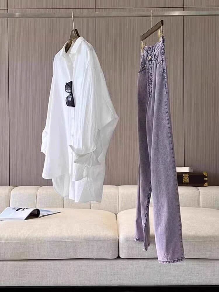 루즈핏 화이트 면 린넨 긴팔 여성 셔츠 여름 자외선 차단 외부 가져 가라. 오픈 가디건 고급 센스 셔츠 한국 스타일 맨위 이미지 4