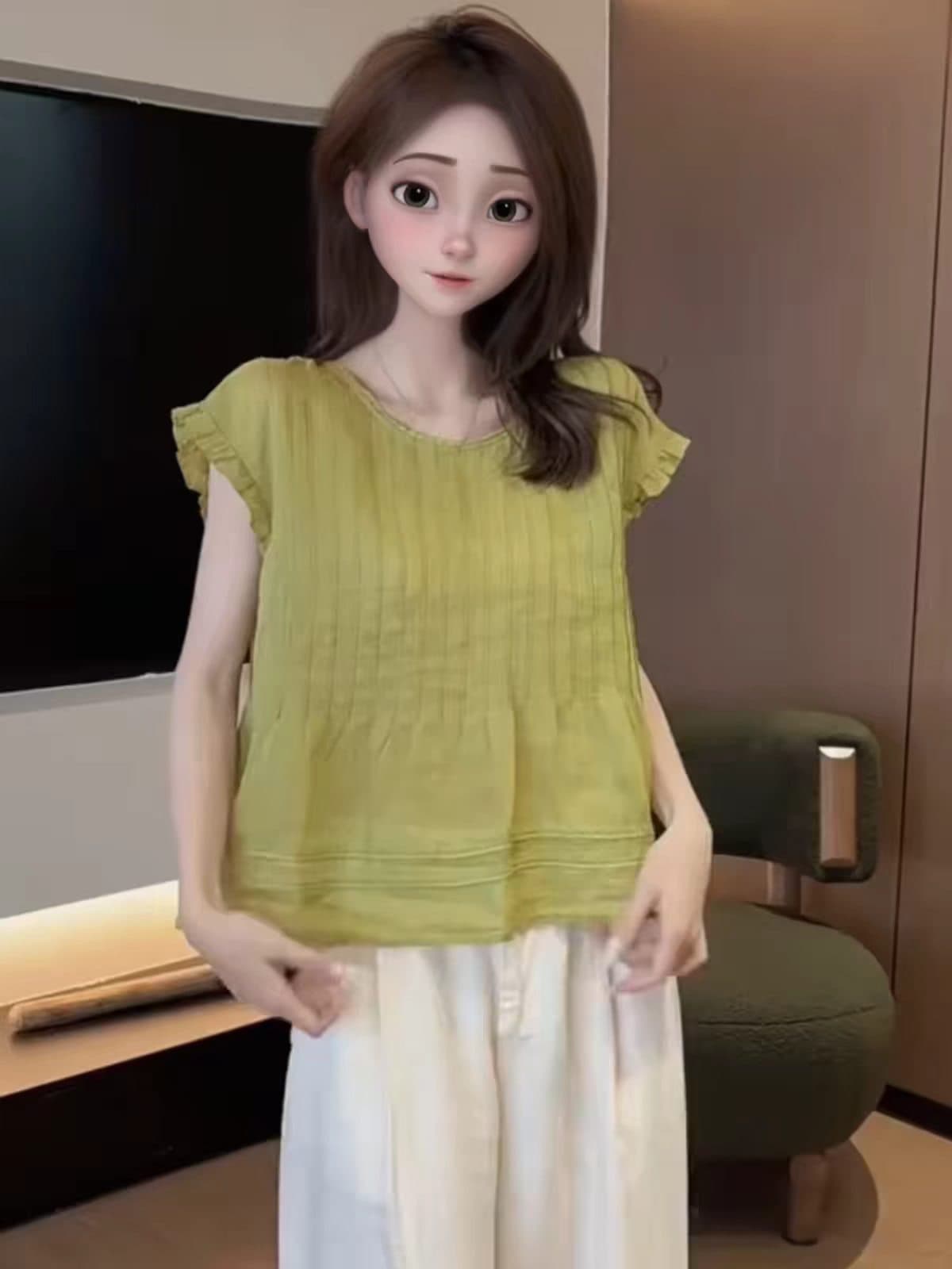 2026 여름 섹션 신제품 품격 문예 루즈핏 라미 우아함 부드러운 레이스 셔츠 캐주얼 통기성 민소매 셔츠 이미지 4
