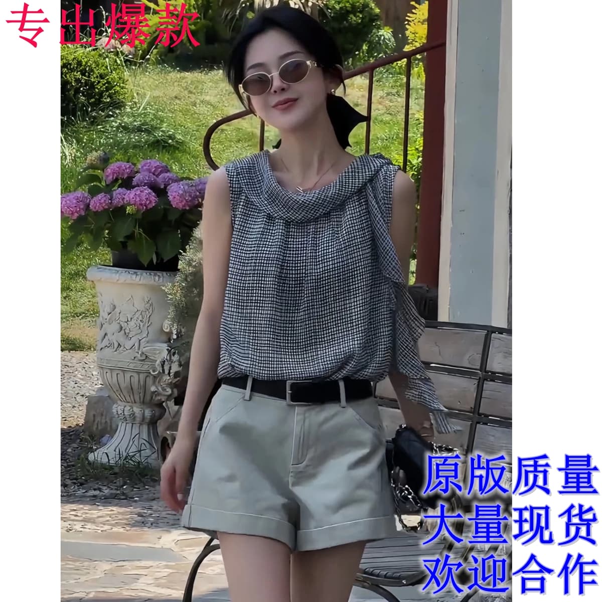 프랑스식 레트로 리본 민소매 체크무늬 여성 셔츠 2026 여름 새로운 고급 센스 외국 가스 연령 감소 Chic 맨위