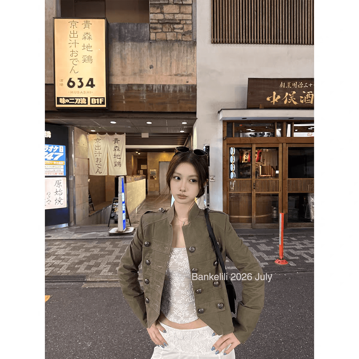 밤나무 코코아 bankelili 나폴레옹 스탠드 칼라 단추 데님 여성 코트 작은 대중 디자인 쇼트 스타일 재킷 상세 이미지 3