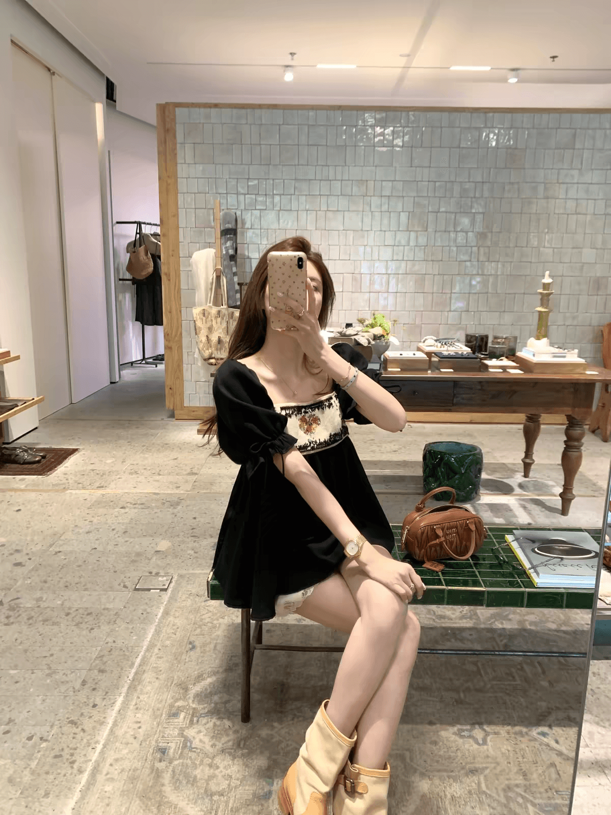 프랑스식 광장 칼라 무거운 작업 꽃무늬 자수 구슬 셔츠 자수 반바지 이미지 4