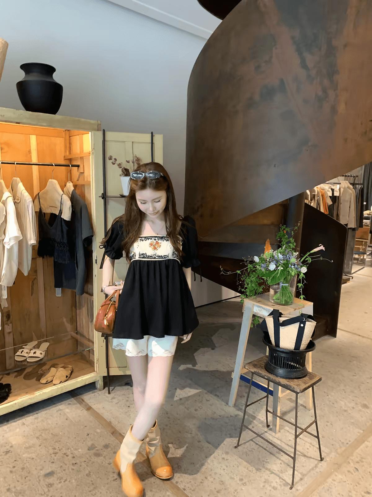 프랑스식 광장 칼라 무거운 작업 꽃무늬 자수 구슬 셔츠 자수 반바지 상세 이미지 2