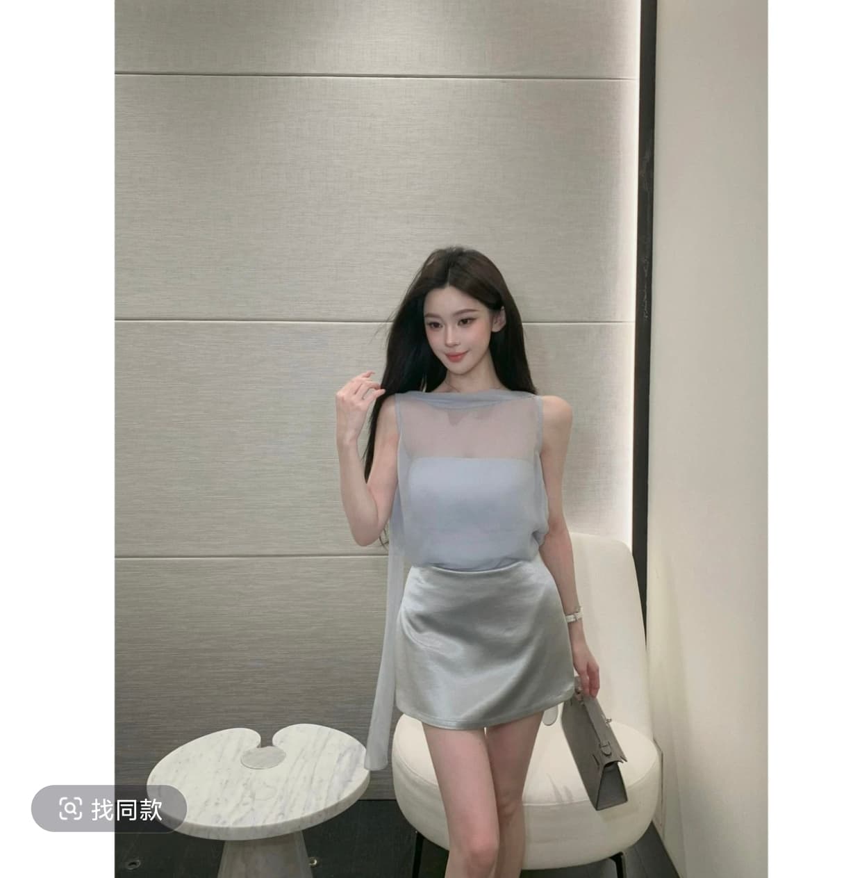youenbb 안개 블루 언약 맨위 품격 리본 민소매 여성 여름 슬림해 보이는 맨위 디자인 센스 슬림해 보이는 치마바지 상세 이미지 1