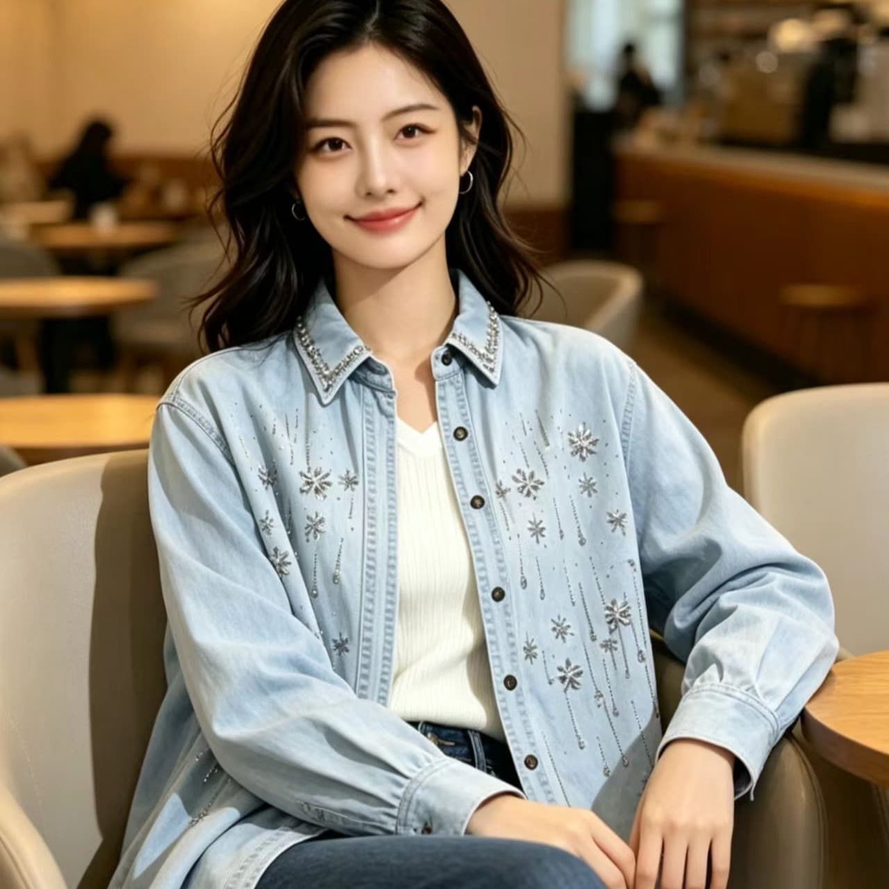 한국 동대문 데님 셔츠 여성 코트 무거운 작업 유럽 역 이미지 5