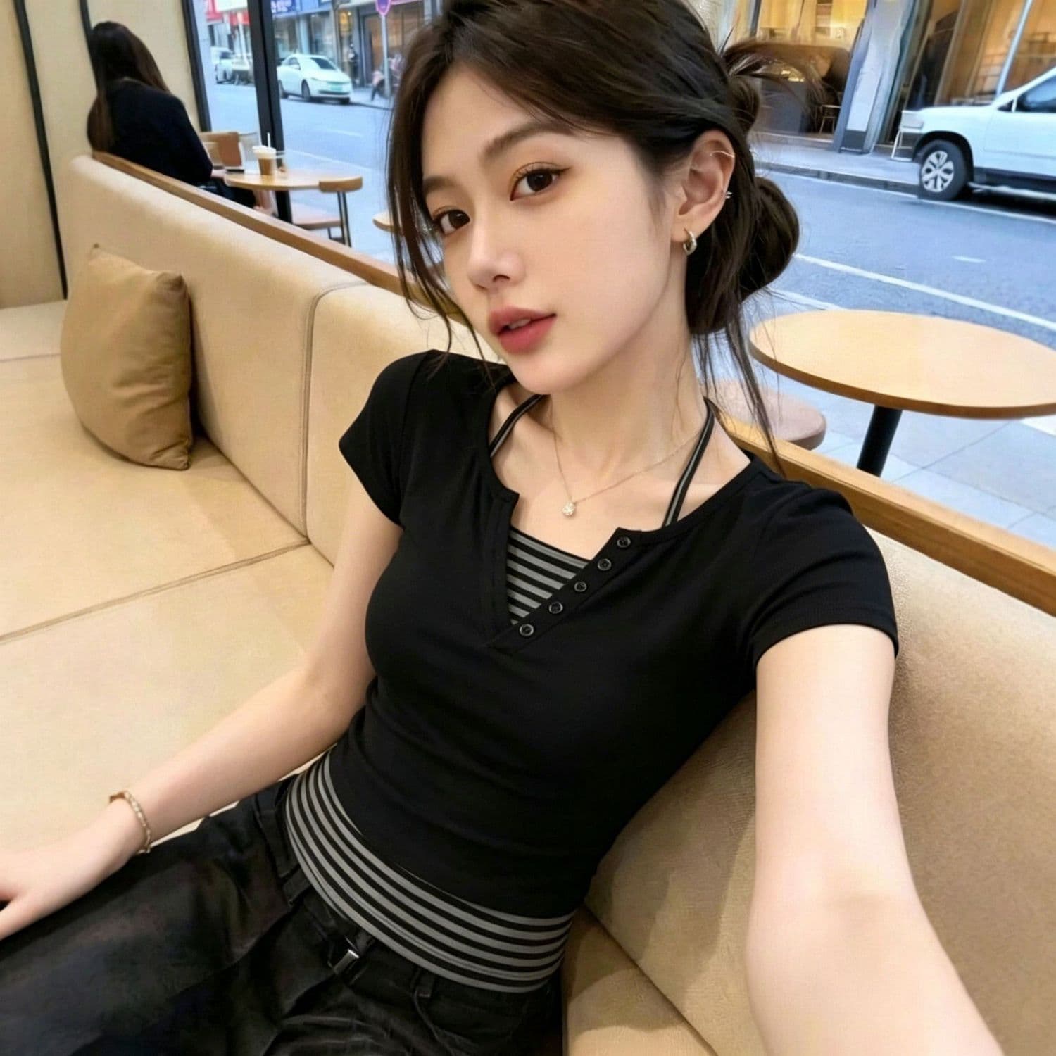 한국 스타일 스택 착용 디자인 가짜 두 조각 여름 새로운 이미지 4