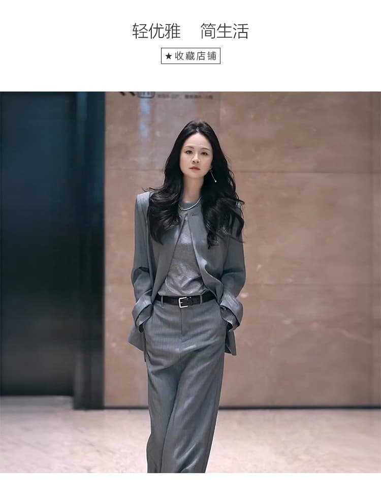 2026 년 조기 가을 새로운 회색 라운드 넥 블레이저 트임 반신 스커트 전체 집합 가을 의상 세트 상세 이미지 3