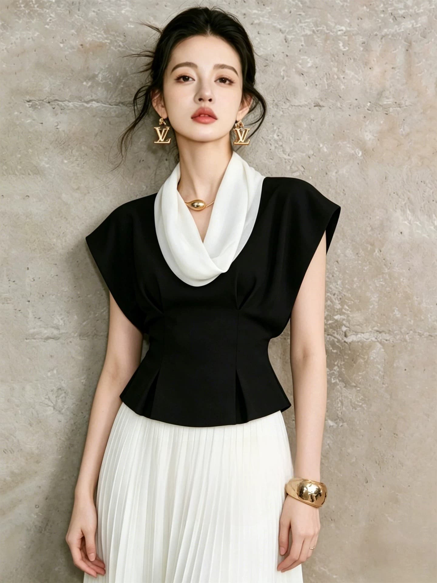 여름 출퇴근 빛 럭셔리 우아함 바람 품격 맨위 프랑스식 작은 대중 디자인 센스 고유 한 아름다운 검정색 흔들다 칼라 셔츠 이미지 4
