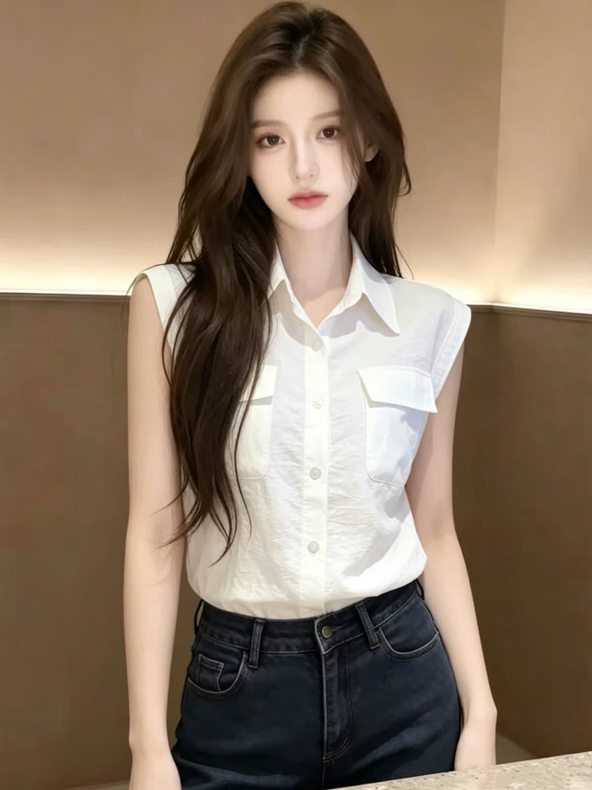 자이언트 잘 생긴 POLO 칼라 민소매 조끼 셔츠 여자 2026 새로운 여름 작은 셔츠 프랑스식 사소한 아름다운 맨위 이미지 4