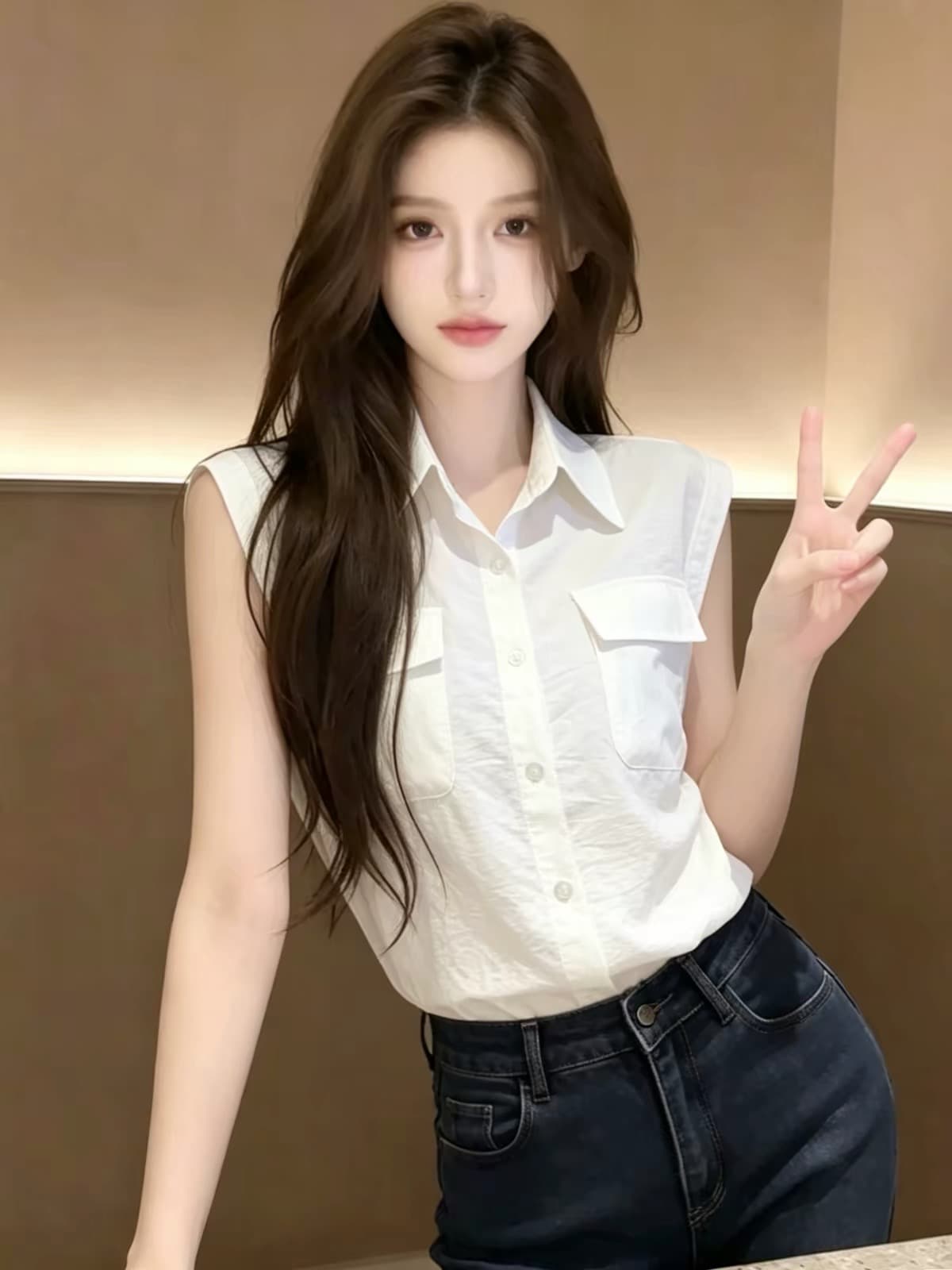 자이언트 잘 생긴 POLO 칼라 민소매 조끼 셔츠 여자 2026 새로운 여름 작은 셔츠 프랑스식 사소한 아름다운 맨위 상세 이미지 2