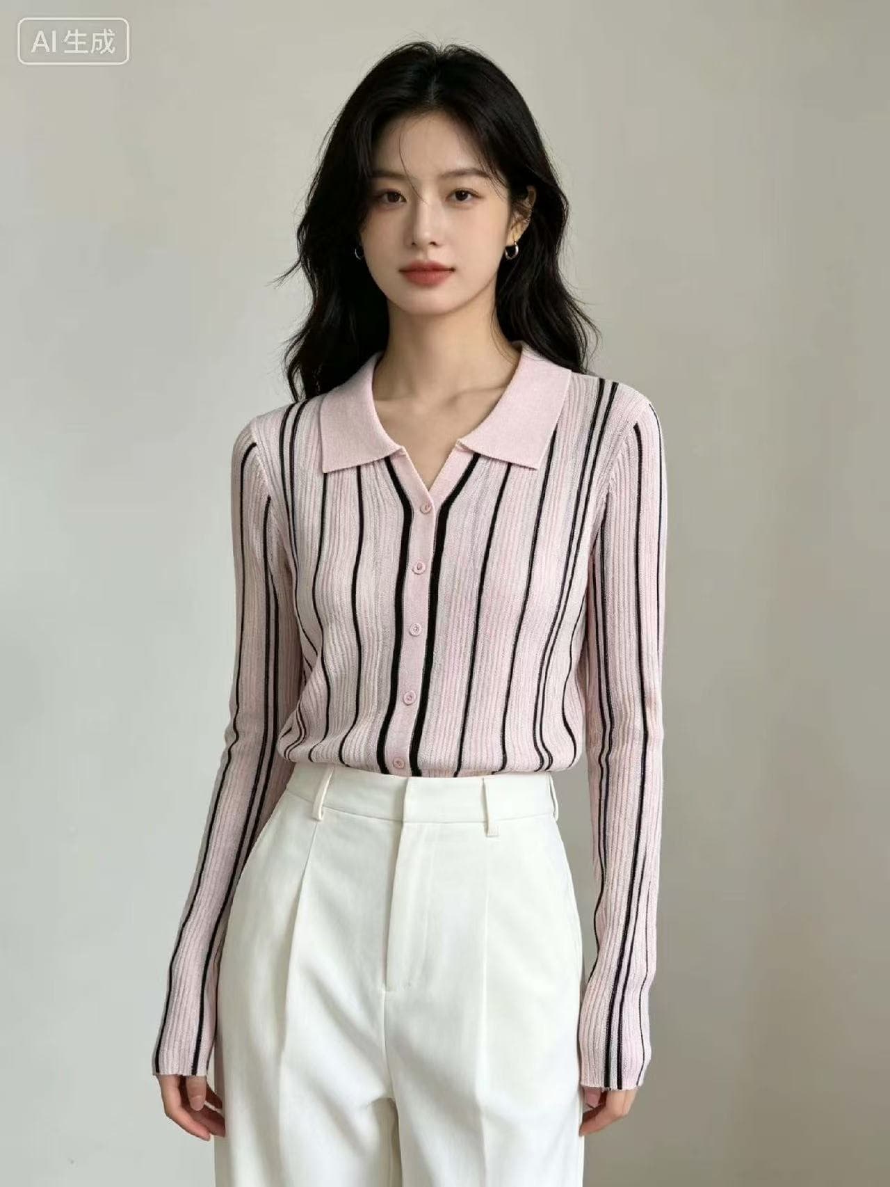세로 줄무늬 긴팔 니트 스웨터 여성 26 새로운 이른 가을 품격 샤오시엔 오래된 돈 바람 출퇴근 인사이드 잡아라. 의류 기본 셔츠 상세 이미지 3