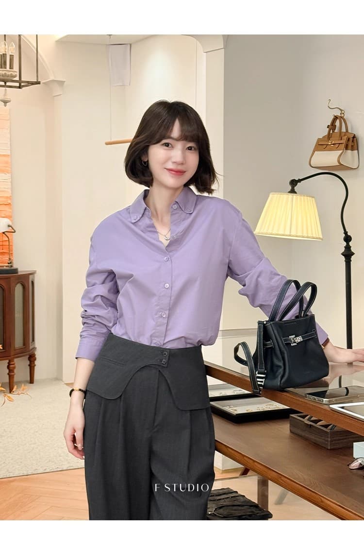 포도 뮤 S 법 홈 한 부서 단색 여성 셔츠 2025 새로운 캐주얼 패션 맨위 이미지 2