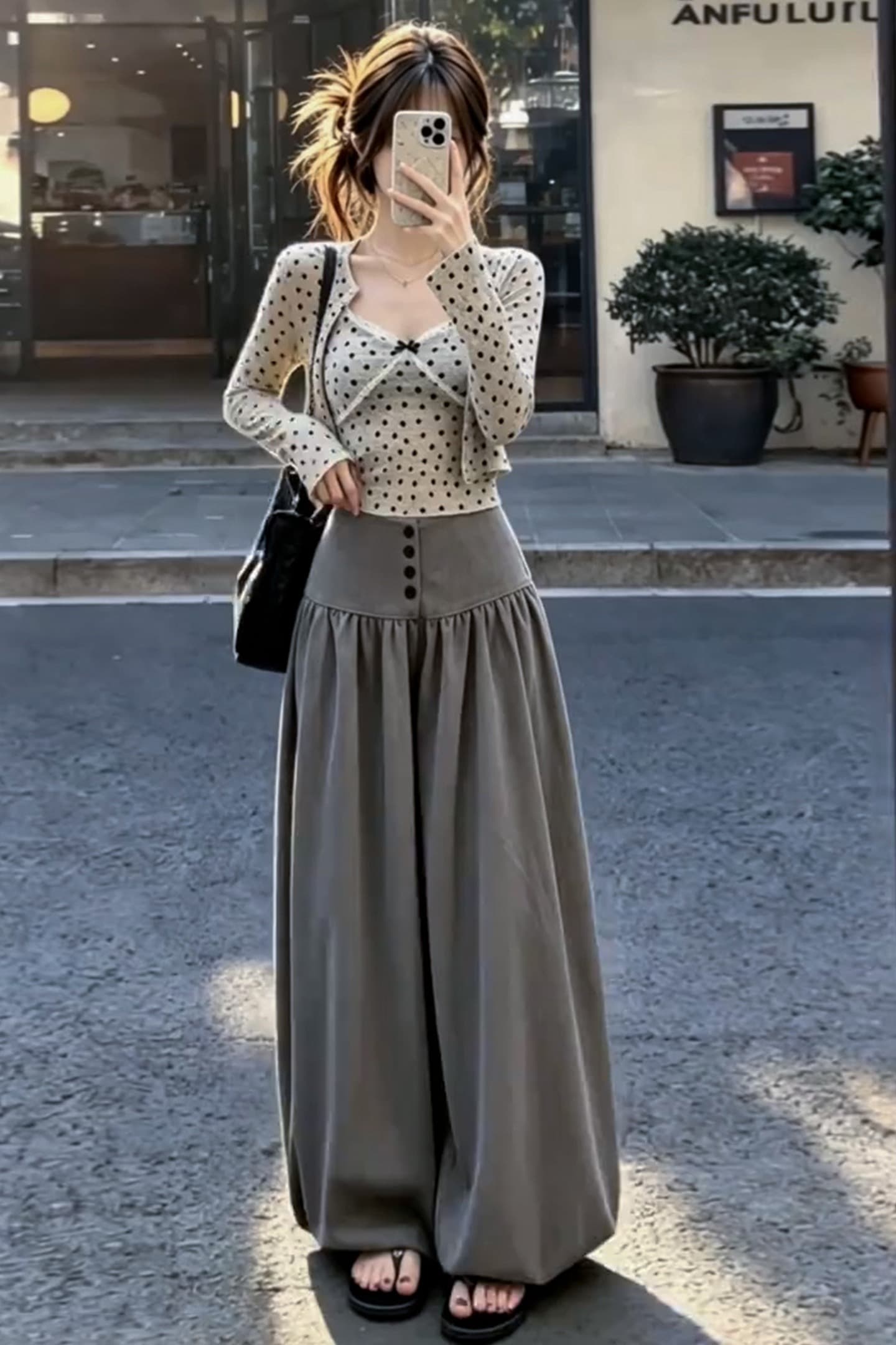 한 부서 자이언트 잘 생긴 ootd 착용 가져 가라. 전체 집합 레이스 조각 슬립 오픈 가디건 와이드 레그 팬츠 어린이 여름 세 조각 세트 이미지 3