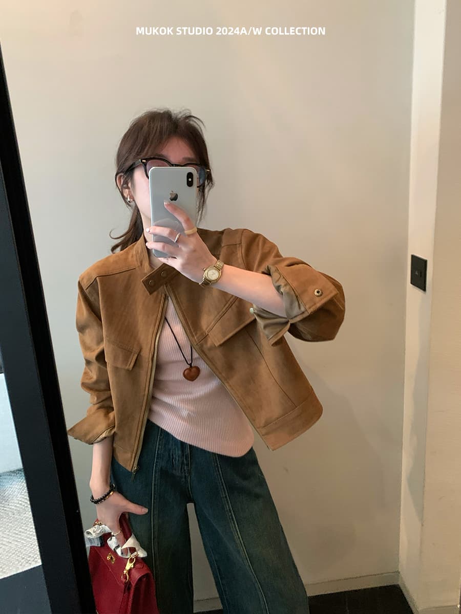 연기 팅 저녁 작은 키 사슴 캐시미어 여성 코트 가을 루즈핏 쇼트 스타일 재킷 맨위 상세 이미지 1