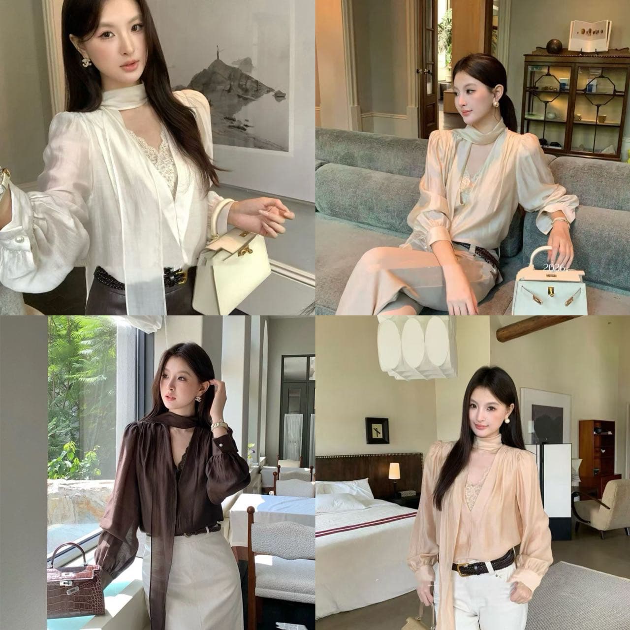 2026 이른 가을 새로운 프랑스식 우아함 자카드 V넥 작은 여자 맨위 작은 셔츠 긴팔 셔츠 기본 셔츠 시간 여성 이미지 4