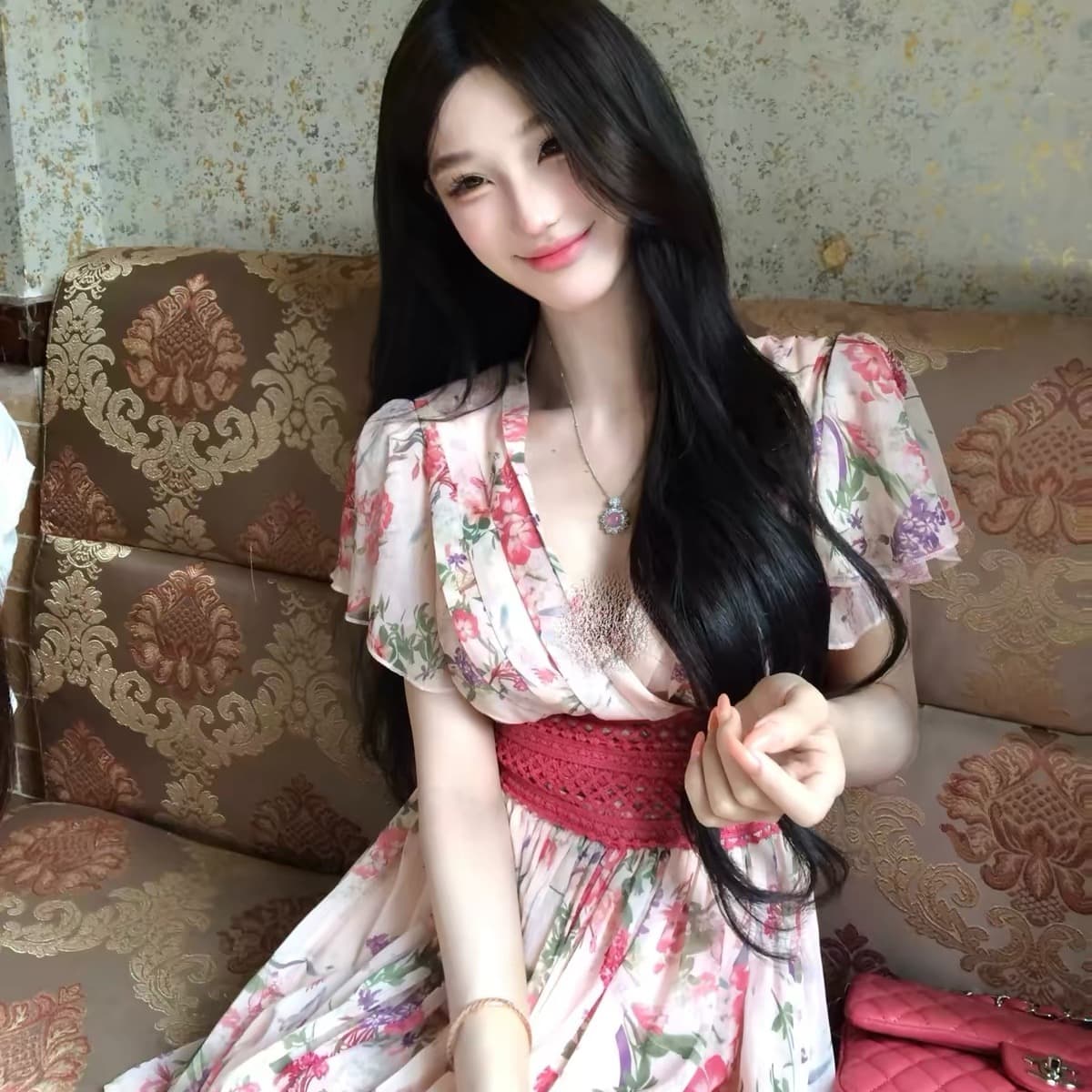 ww 맞춤 초기 만남 하트 비트 일본식 V넥 쉬폰 드레스 여름 고대 조기 섹시함 순수한 욕망 아름다운 미니 스커트 이미지 5